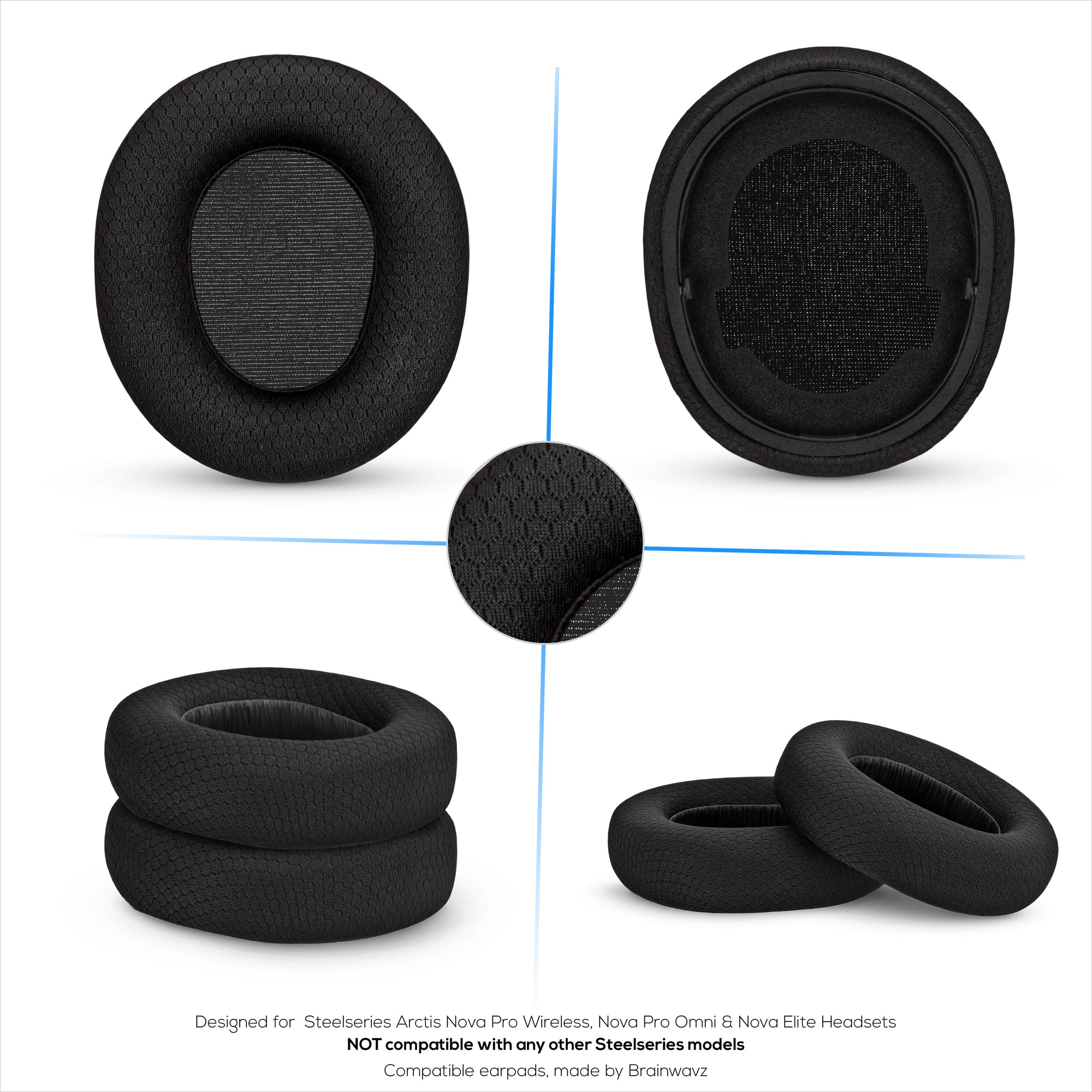 Fabric Earpads for Steelseries Arctis Nova Pro Wireless, Nova Pro Omni &amp; Nova Elite Headsets, Breathable Mesh Fabric &amp; High-Grade Memory Foam