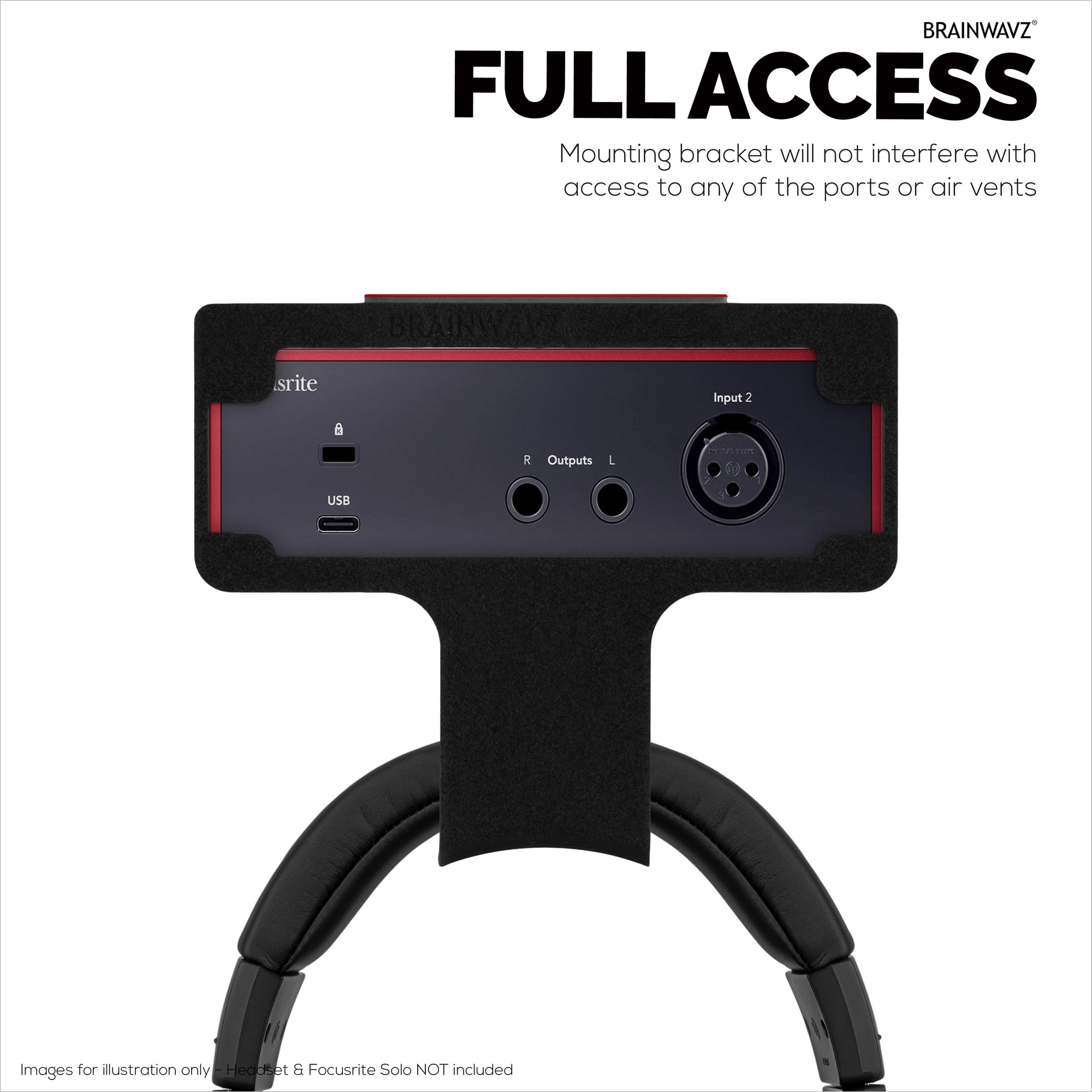 Under Desk Mounting Bracket Headphone Hanger Compatible with Focusrite Scarlett Solo Gen 4 - Space Saving Dock, Easy to Install, Adhesive &amp; Screw-In, Reduce Clutter, Free Desktop Space