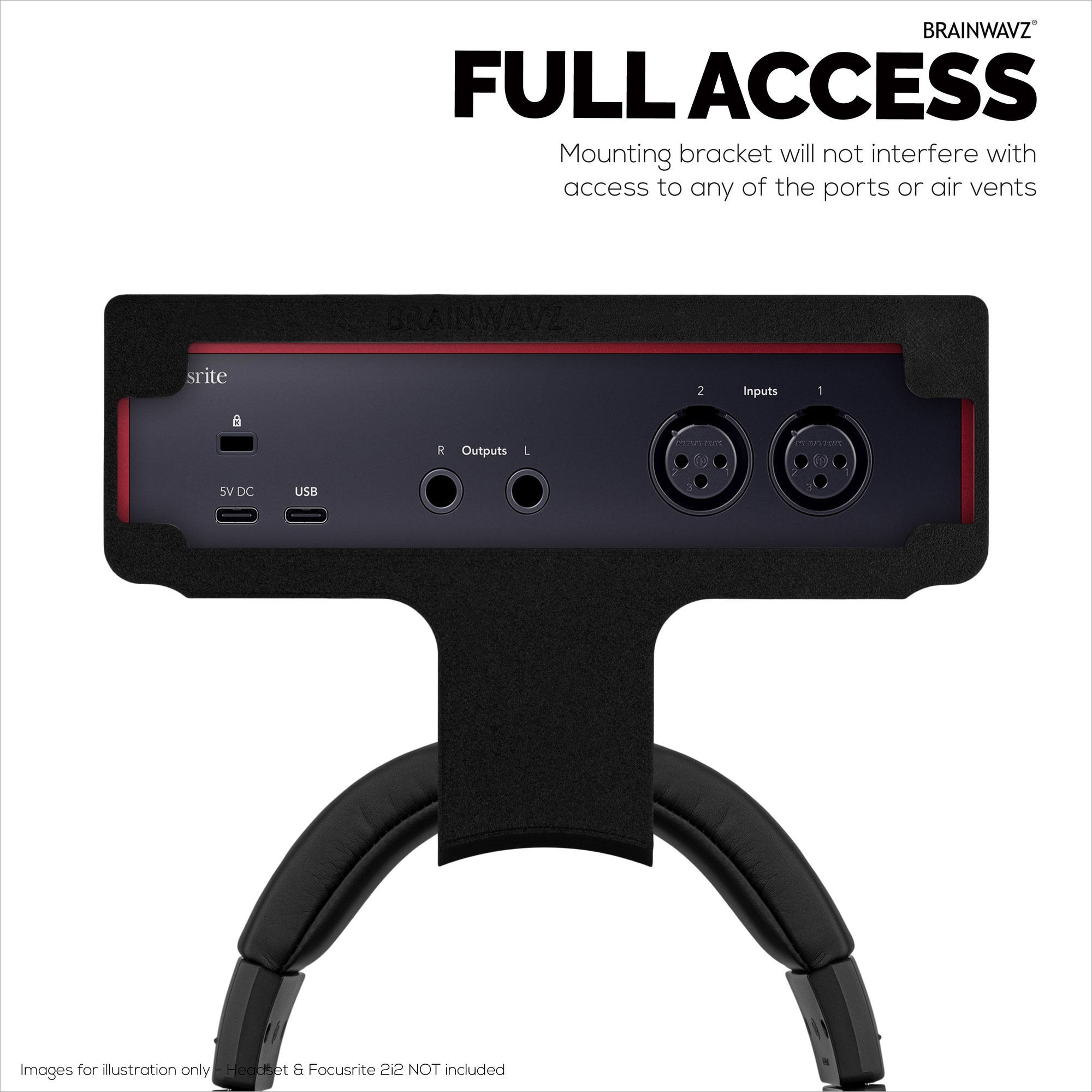 Under Desk Mounting Bracket Headphone Hanger Compatible with Focusrite Scarlett 2i2 Gen 4 - Space Saving Dock, Easy to Install, Adhesive &amp; Screw-In, Reduce Clutter, Free Desktop Space