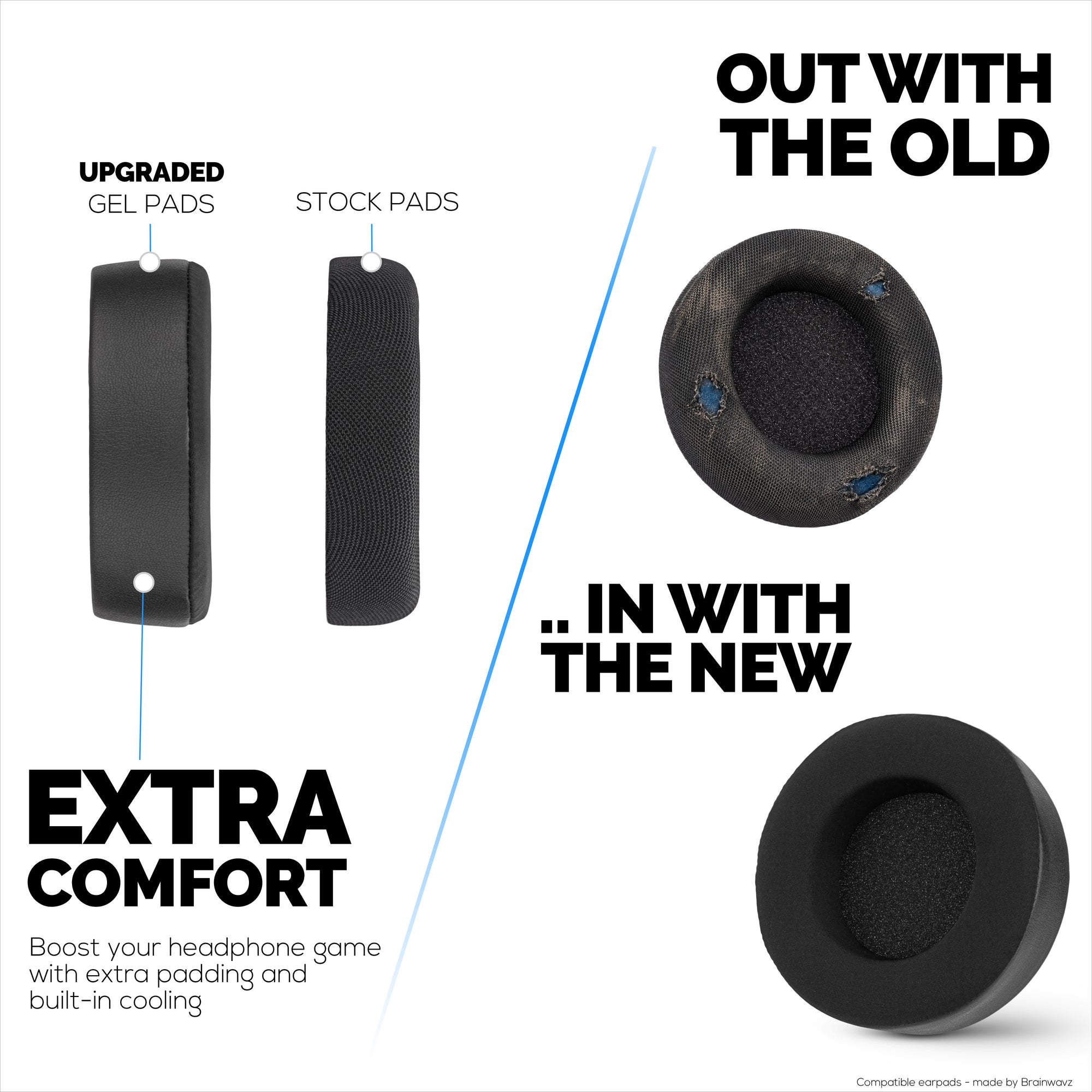 Hybrid Replacement Earpads for  Corsair Virtuoso PRO Wired Headset, Soft Gel, Breathable Fabric w/ PU Leather &amp; Memory Foam