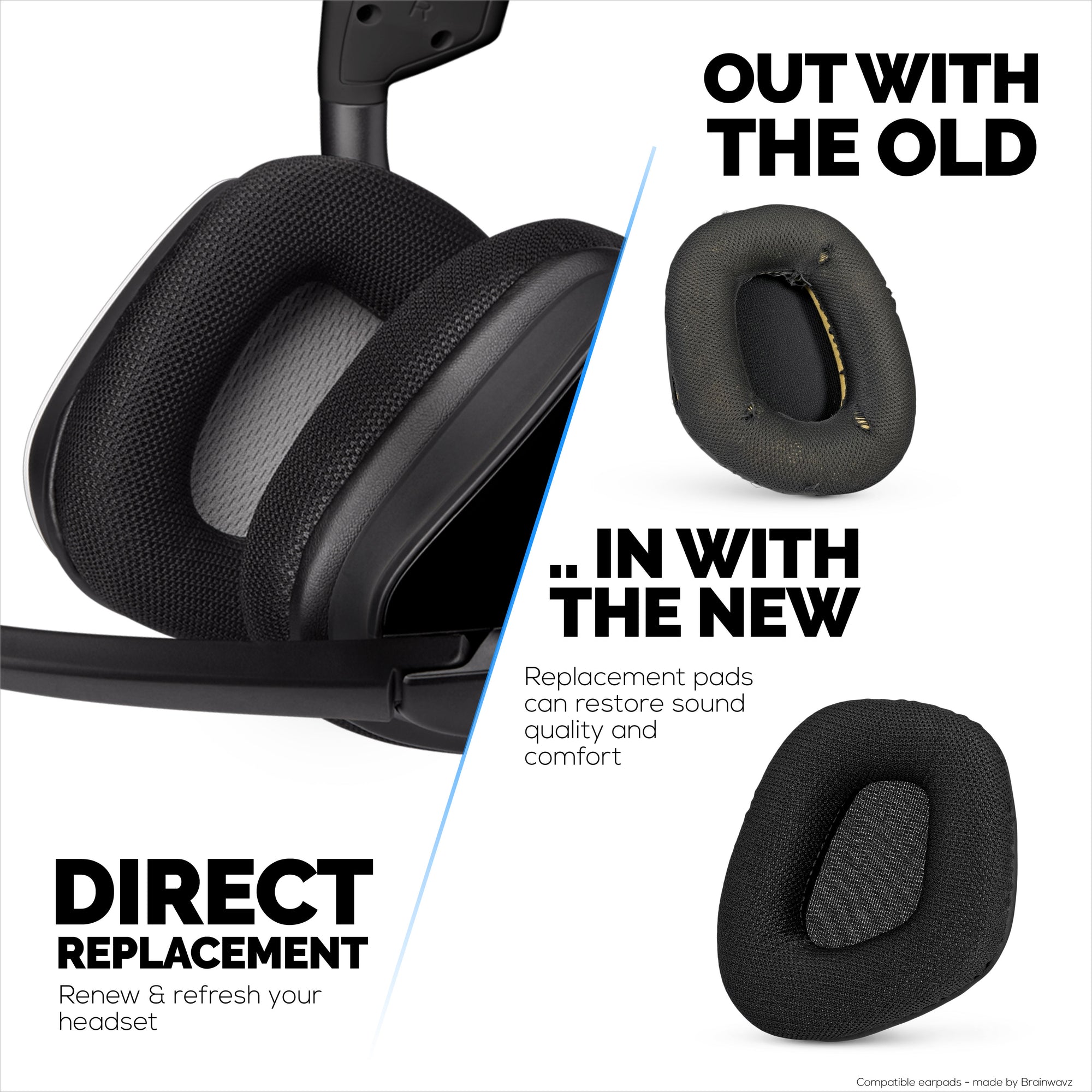 Mesh Fabric Earpads for Corsair Void RGB Elite Wireless, RGB Elite USB, Elite Surround Headsets, Breathable Mesh Fabric &amp; High-Grade Memory Foam