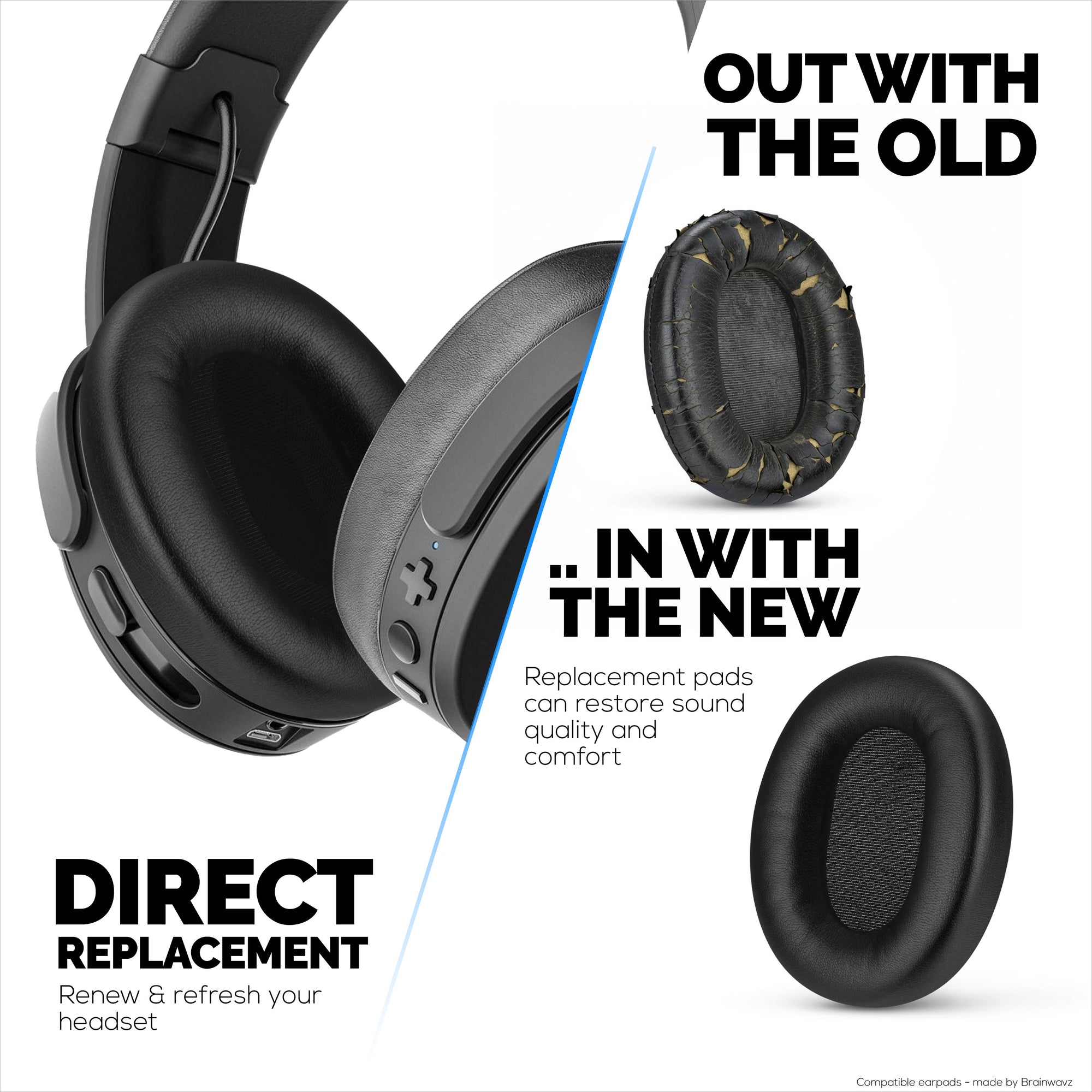 Replacement Earpads for Skullcandy Crusher ANC 2 Headsets. Soft PU Leather with High Grade Memory Foam for Extra Comfort &amp; Durability