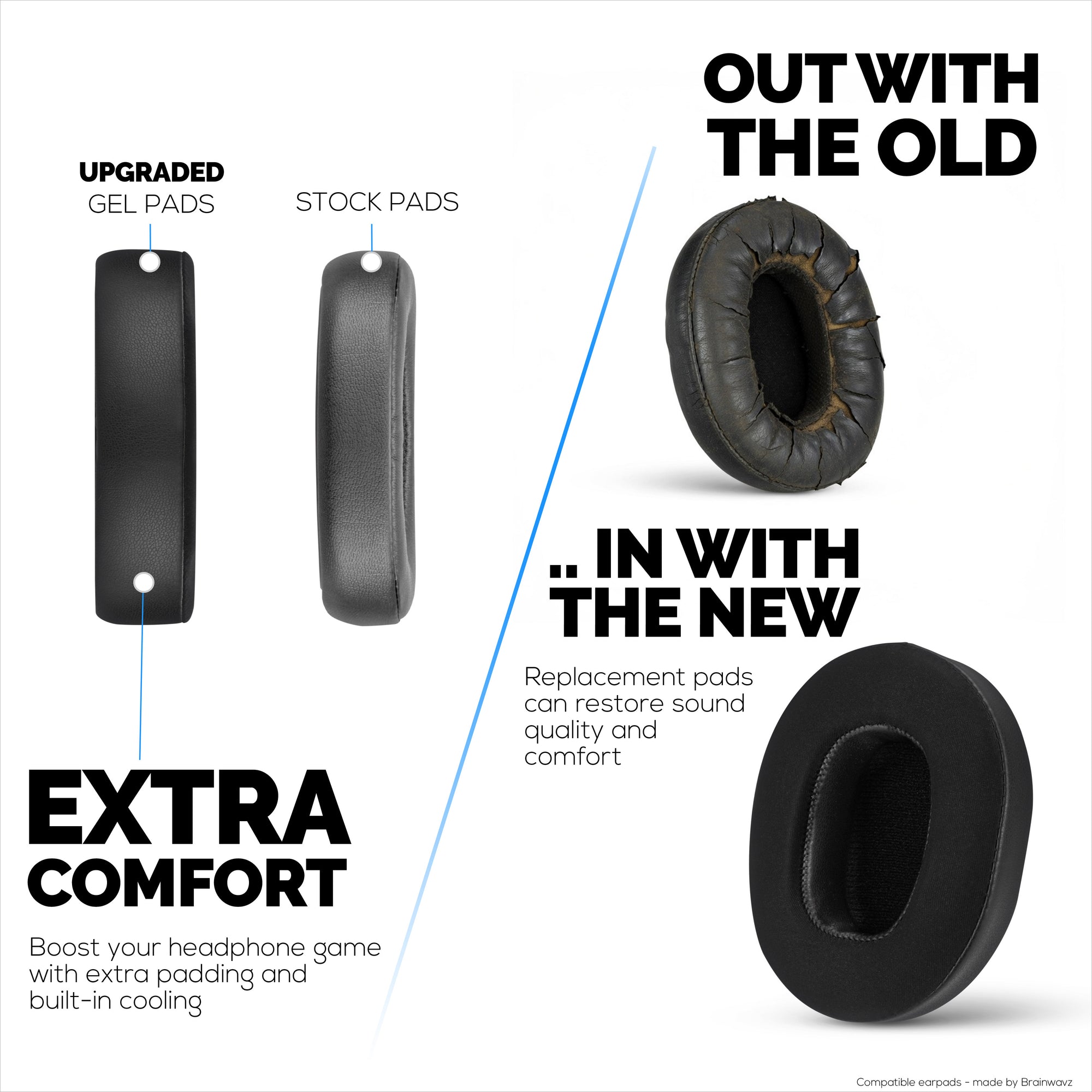 Hybrid Earpads for Skullcandy Crusher Wireless, Hesh 3/ANC/EVO, Venue ANC &amp; More. Cooling Gel Gaming Cushions with Super Soft Fabric &amp; Thick Memory Foam