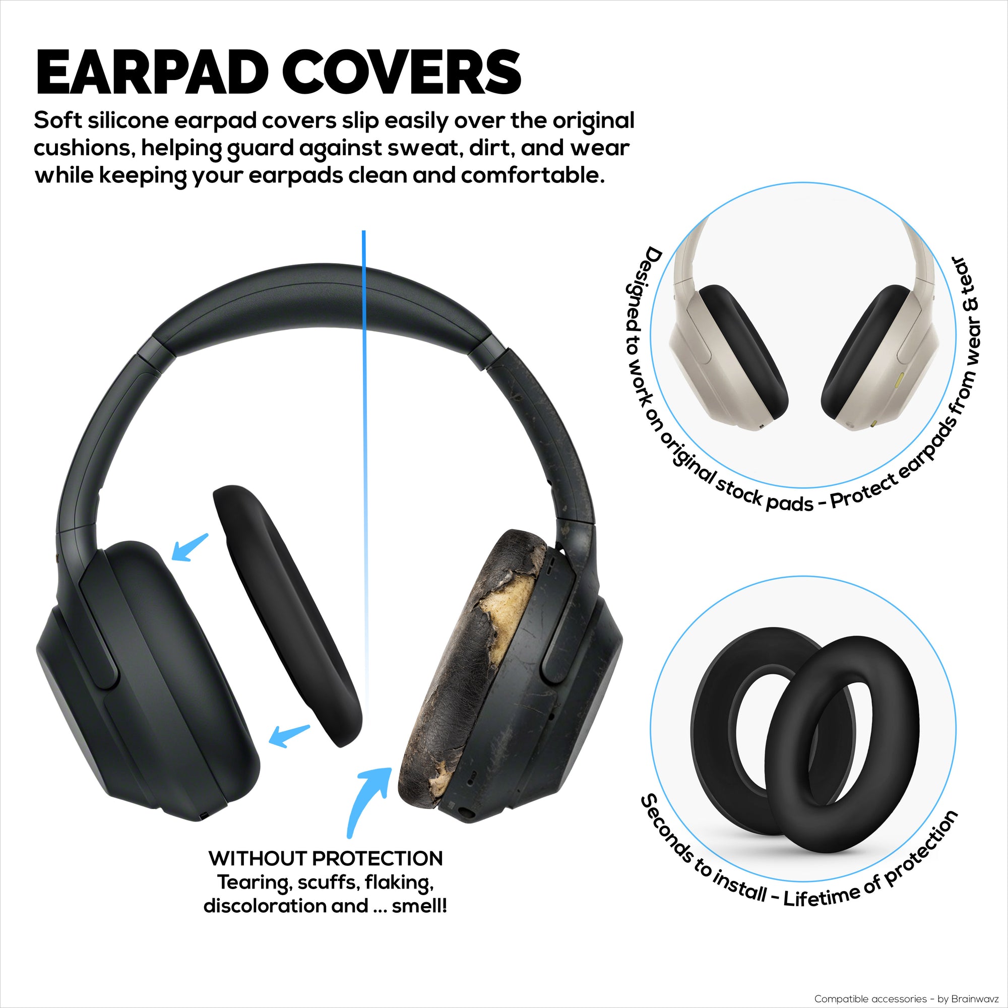 Silicone Protective Cover Set for Sony WH-1000XM3 &amp; WH1000XM4 - Headband &amp; Earpad Covers – Sweatproof, Dustproof, Non-Slip &amp; Easy to Install