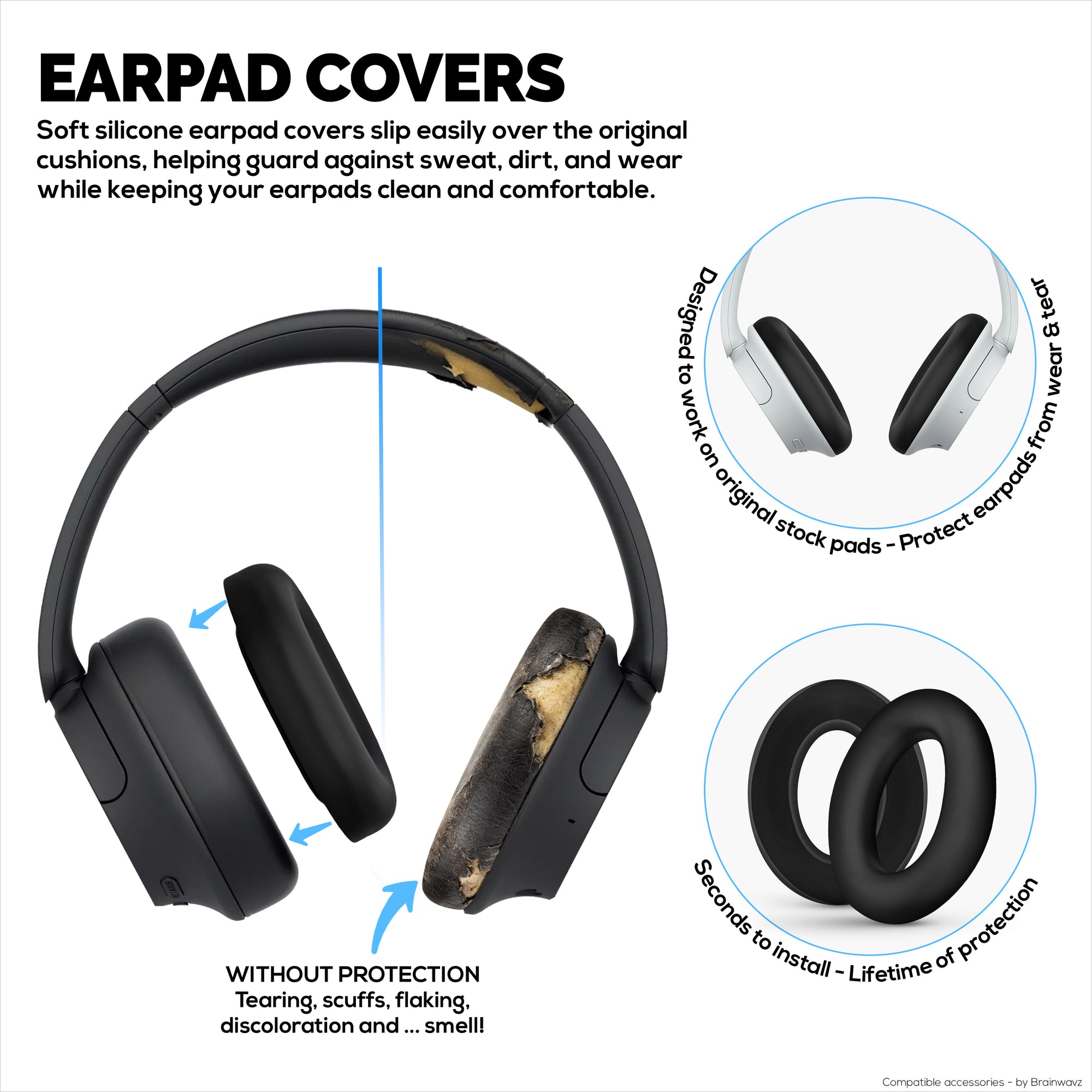 Silicone Protective Cover Set for Sony WH-CH720N - Headband &amp; Earpad Covers – Sweatproof, Dustproof, Non-Slip &amp; Easy to Install