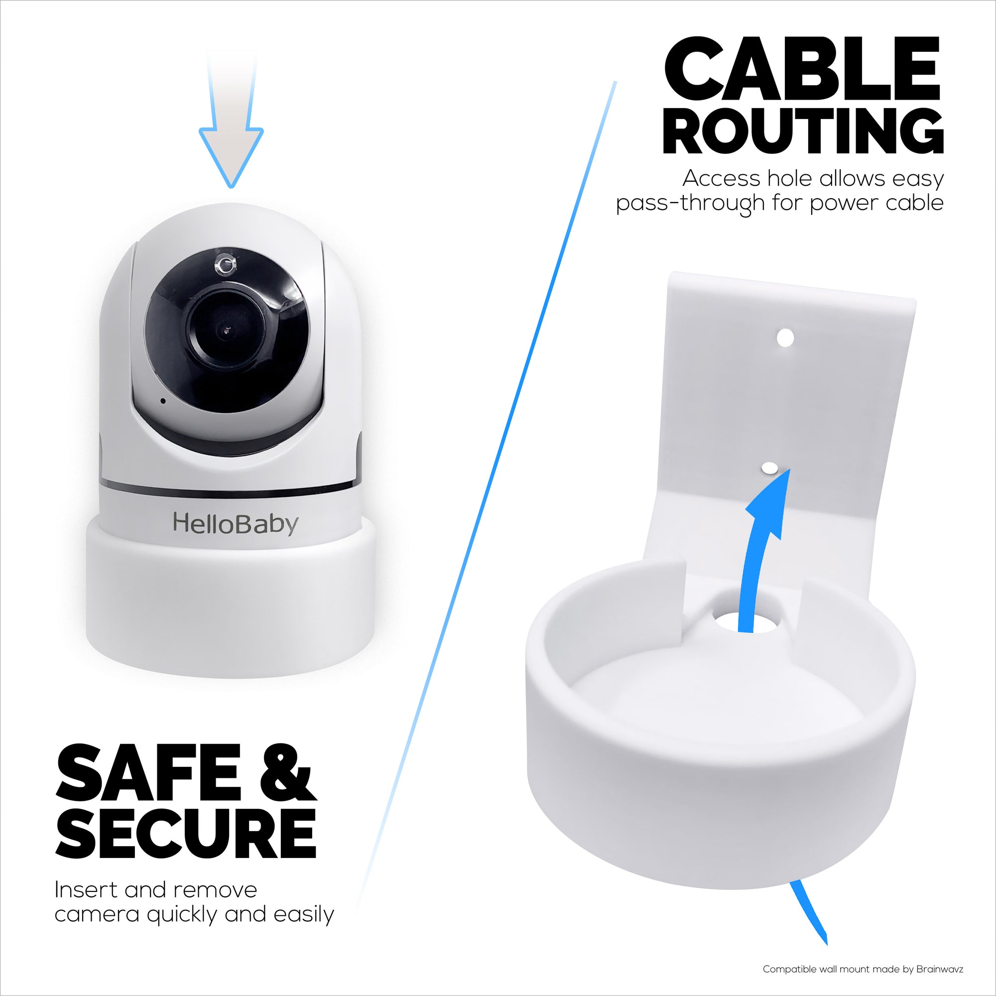 Wall Mount for HelloBaby HB6550 Baby Camera  – Easy Install Custom Fit Bracket with 3M VHB Tape &amp; Screws for Secure Mounting