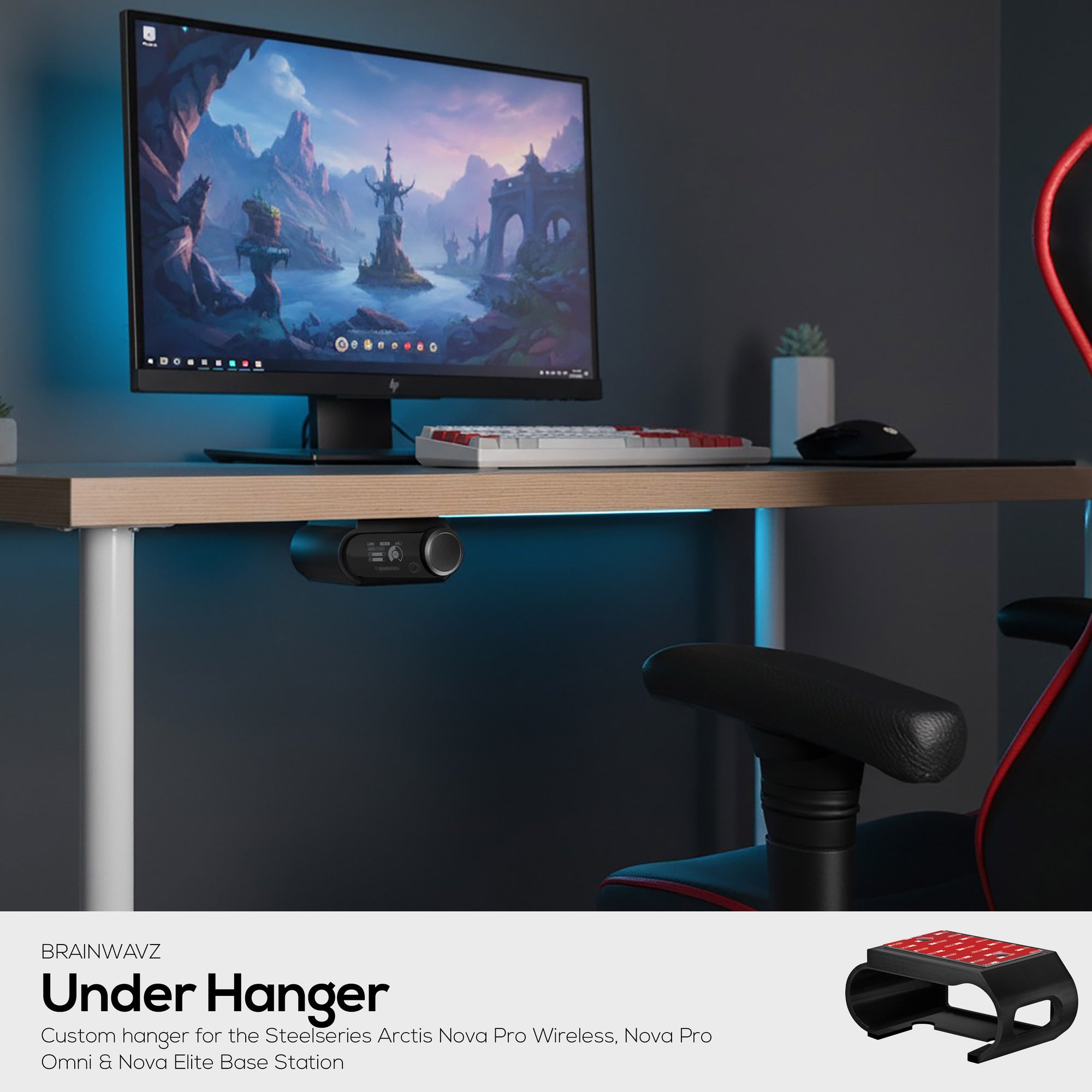 Under Desk Mount for SteelSeries Arctis Nova Pro Wireless, Nova Pro Omni &amp; Nova Elite Base Station – Secure Fit, Easy Install with Screws or VHB Tape