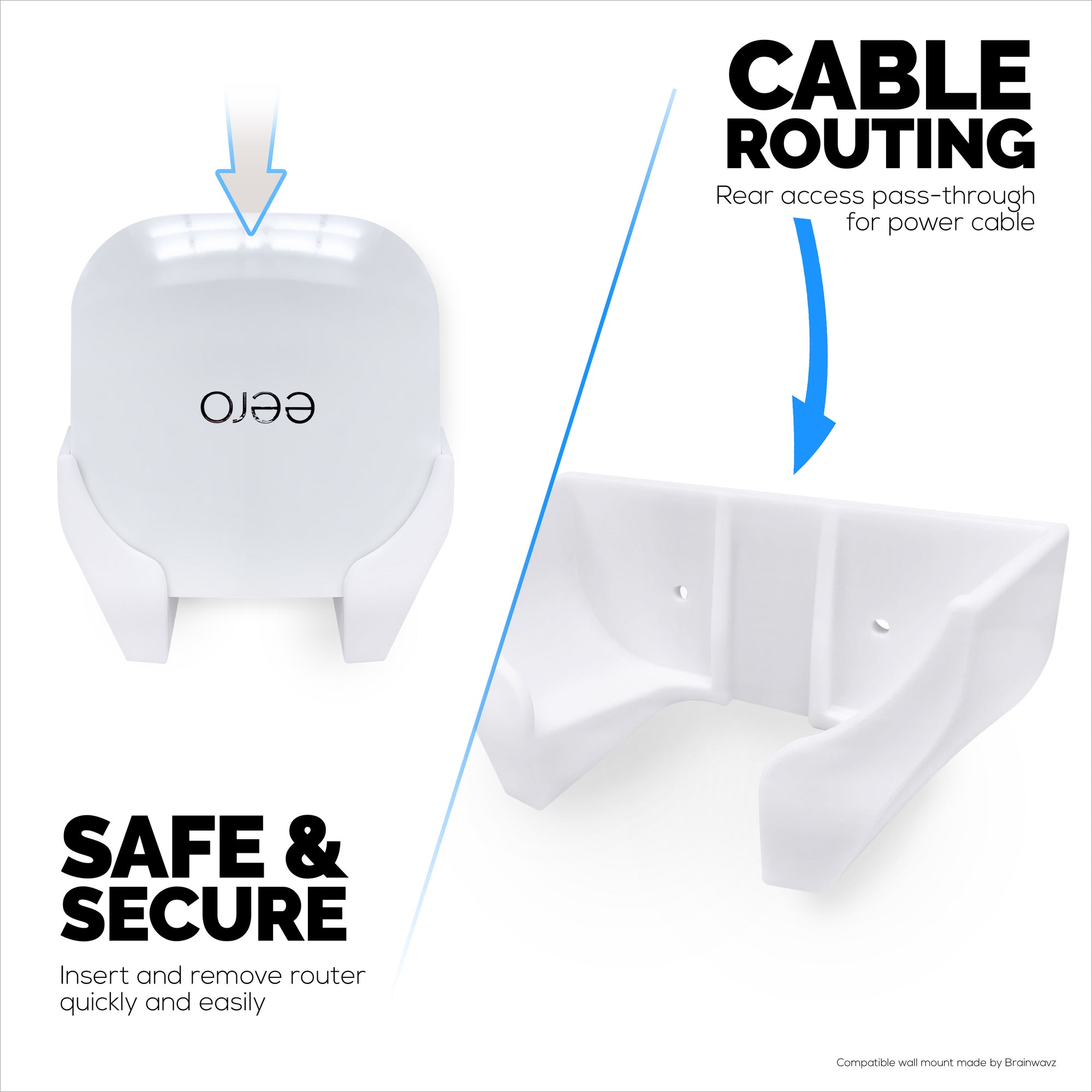 Screwless Wall Mount for EERO 7 WiFi Router, Easy To Install Holder, Adhesive &amp; Screw In