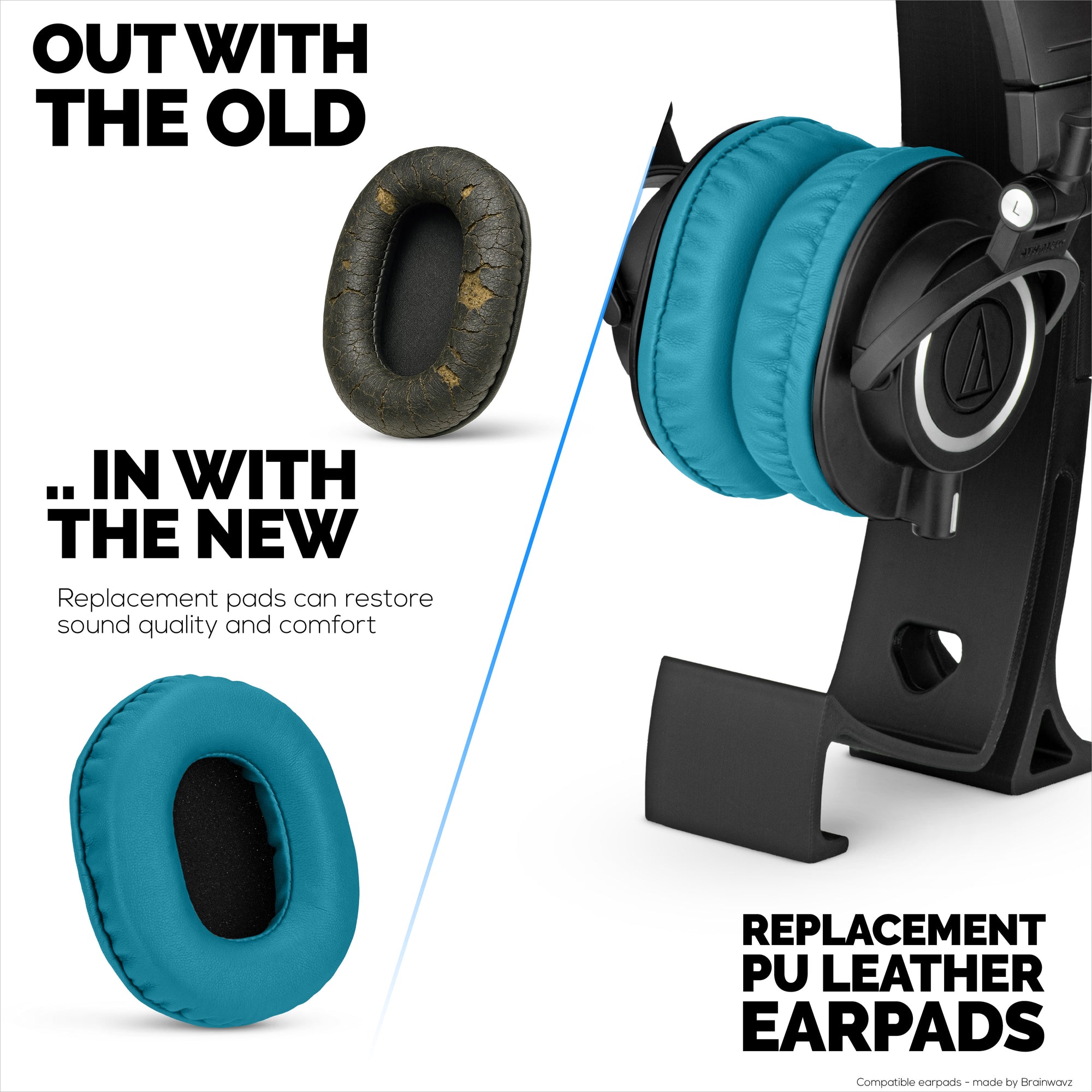 Replacement Earpads for ATH-M50X, M50xBT, M50RD, M40X, M30X, M20X Audio Technica Headsets. Soft PU Leather with Memory Foam for Extra Comfort &amp; Durability