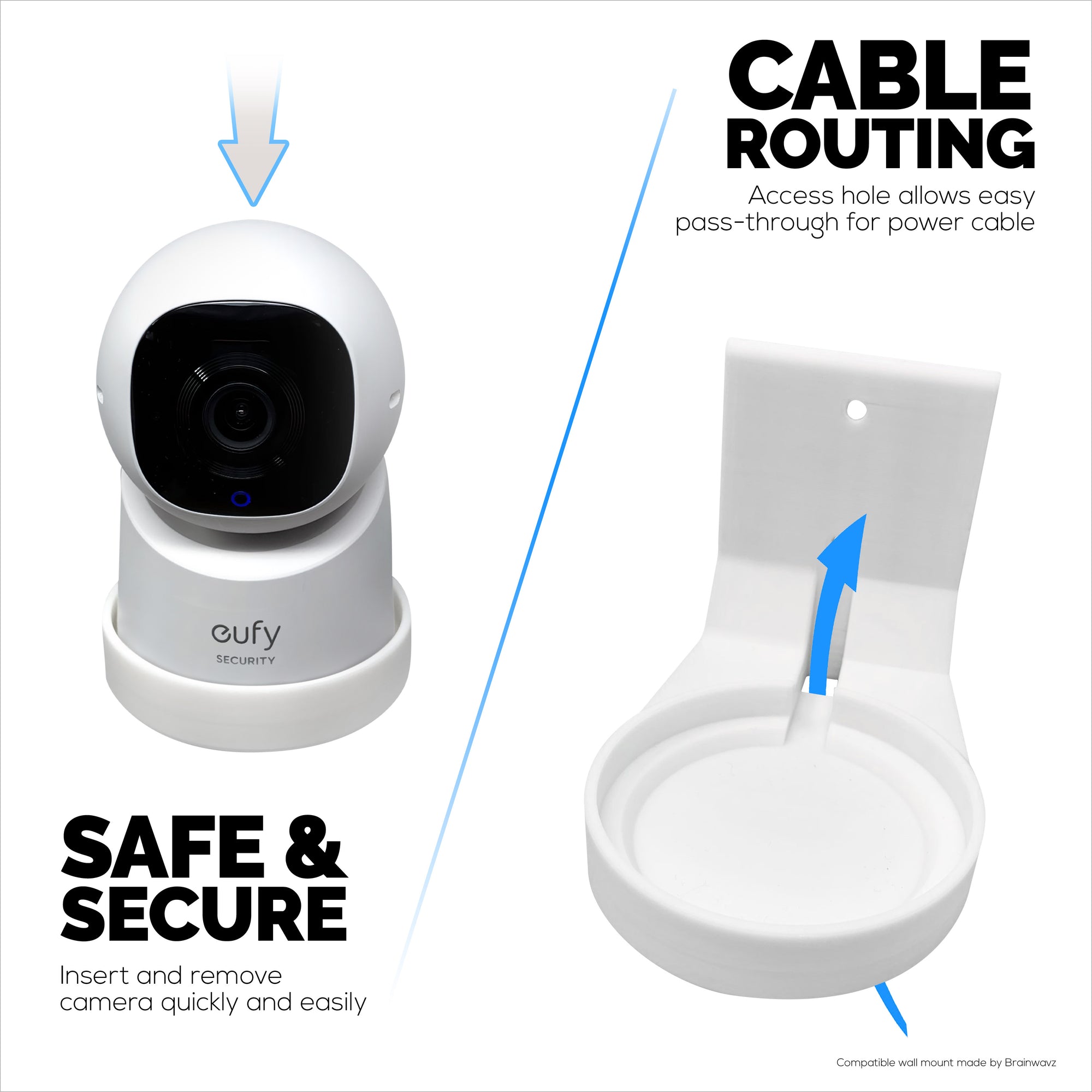 Wall Mount for Eufy Indoor C220 &amp; E30 Security Cameras – Easy Install Custom Fit Bracket with 3M VHB Tape &amp; Screws for Secure Mounting