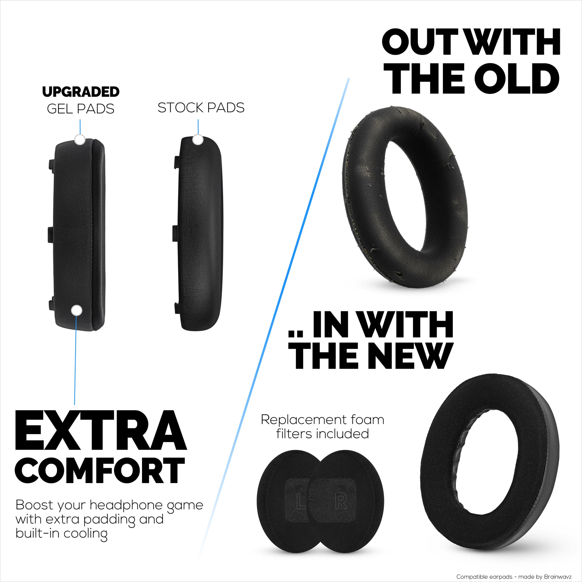 Hybrid Earpads for BOSE QC Ultra Gen 1 &amp; Gen 2 Wireless Headsets. Cooling Gel Gaming Cushions with Super Soft Fabric &amp; Thick Memory Foam