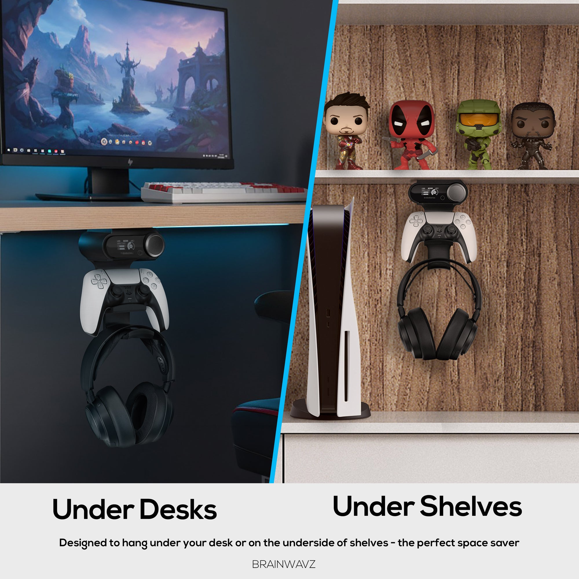 Under Mount Game Controller &amp; Headset Hanger for SteelSeries Arctis Nova Pro Wireless, Nova Elite &amp; Pro Omni + Base Station Dock