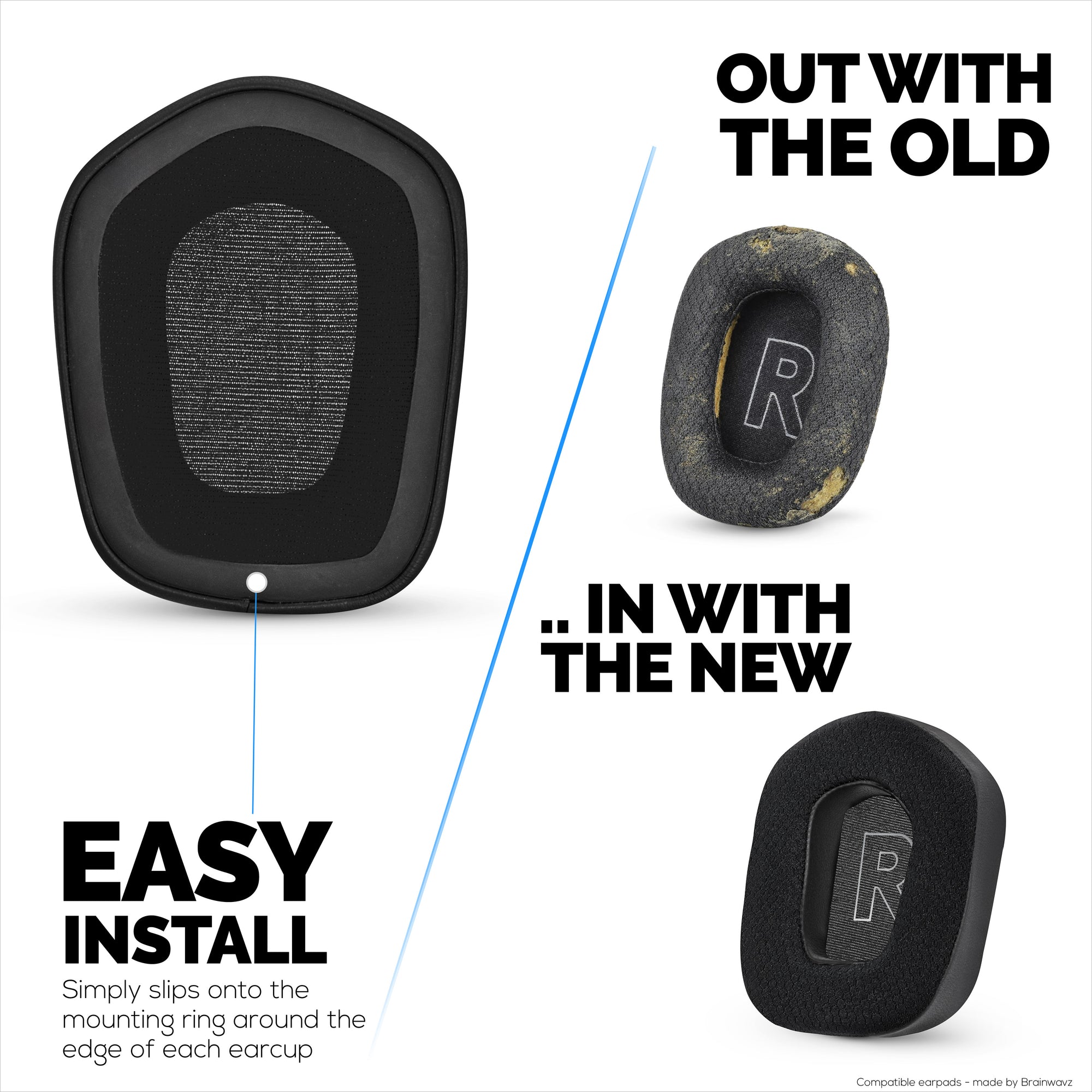 Hybrid Earpads for Logitech G733, G335 &amp; G535 Headsets, Cooling Gel, Super Soft Fabric &amp; Thicker Memory Foam