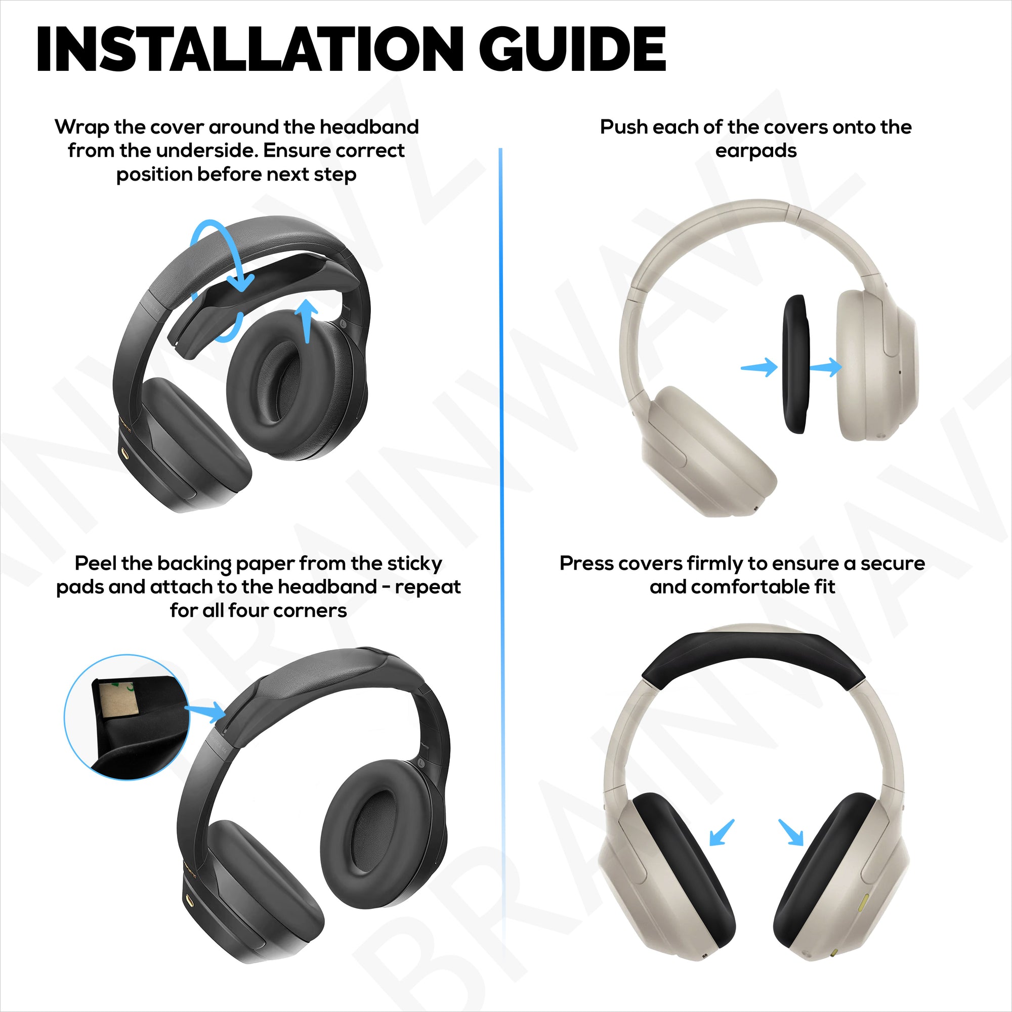 Silicone Protective Cover Set for Sony WH-1000XM3 &amp; WH1000XM4 - Headband &amp; Earpad Covers – Sweatproof, Dustproof, Non-Slip &amp; Easy to Install