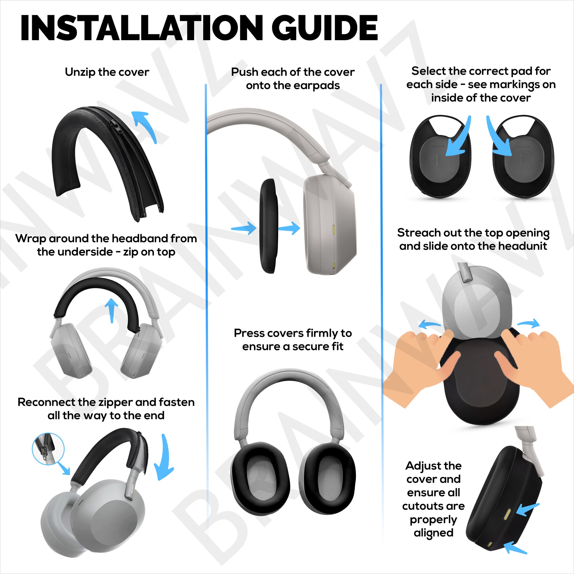 Silicone Protective Cover Set for Sony WH-1000XM5 - Headband, Ear Cup &amp; Earpad Covers – Sweatproof, Dustproof, Non-Slip &amp; Easy to Install