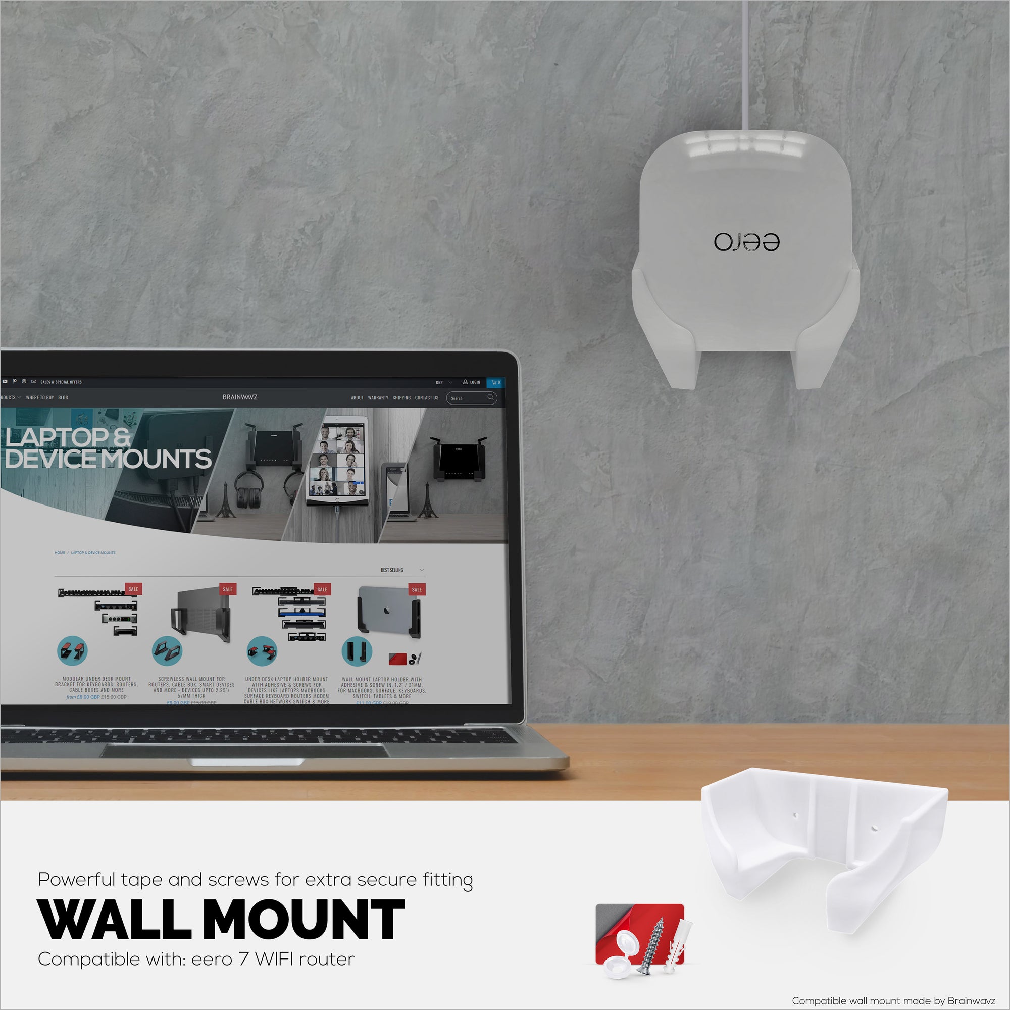Screwless Wall Mount for EERO 7 WiFi Router, Easy To Install Holder, Adhesive &amp; Screw In