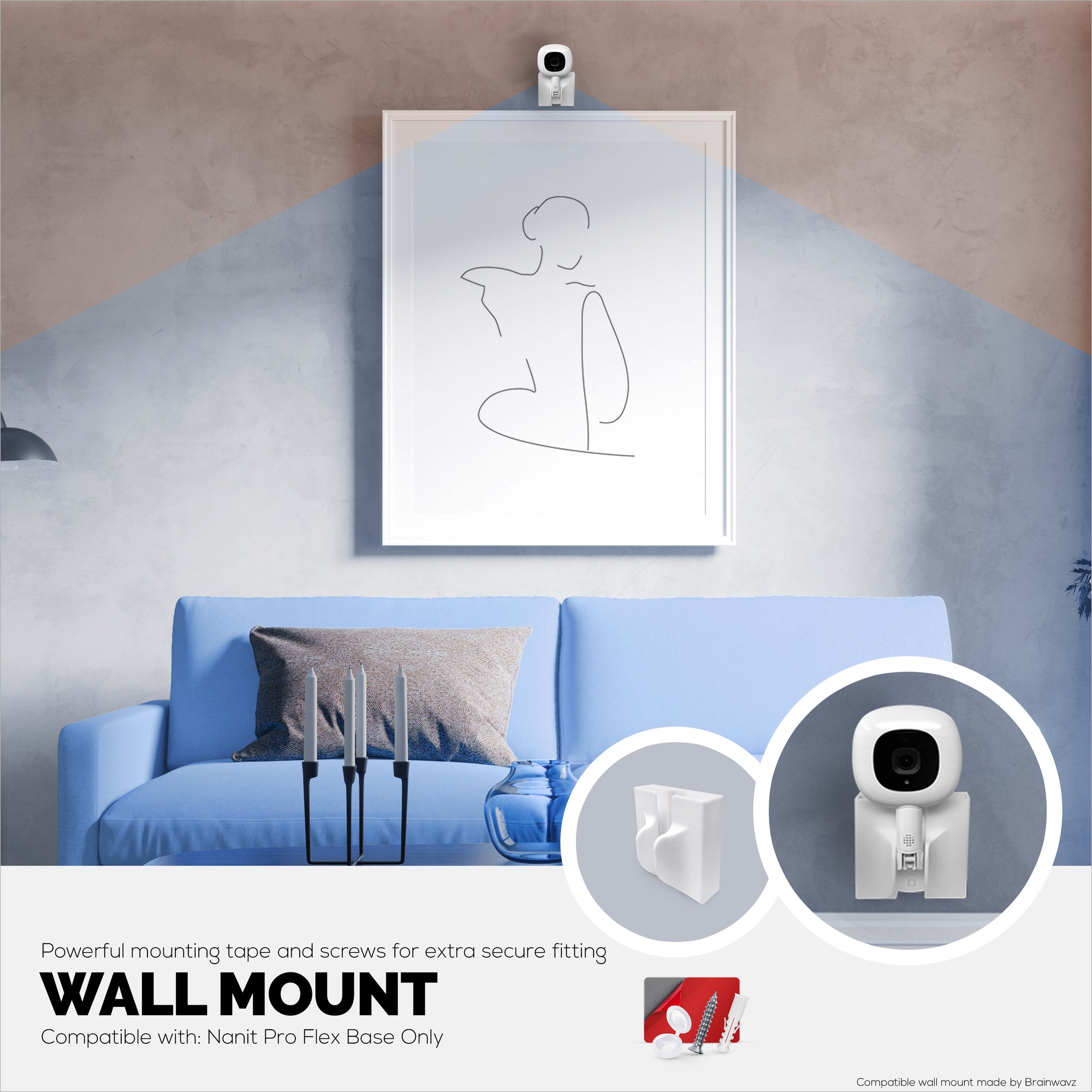 Wall Mount for Nanit Pro Flex Base &amp; Camera  – Easy Install Custom Fit Bracket with 3M VHB Tape &amp; Screws for Secure Mounting