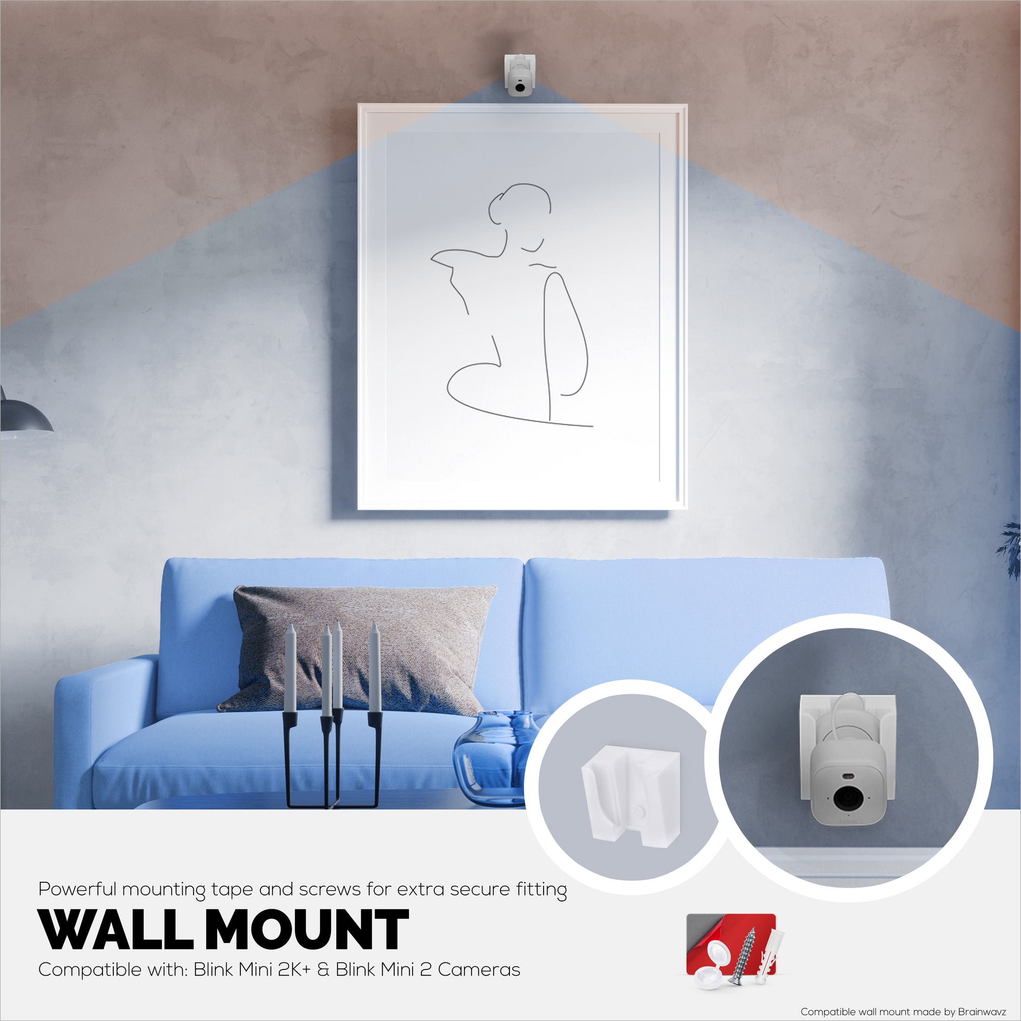 Screwless Wall Mount for Blink Mini 2K+ &amp; Blink Mini 2, Easy To Install Holder, Angled for Better Views, Screw In Option