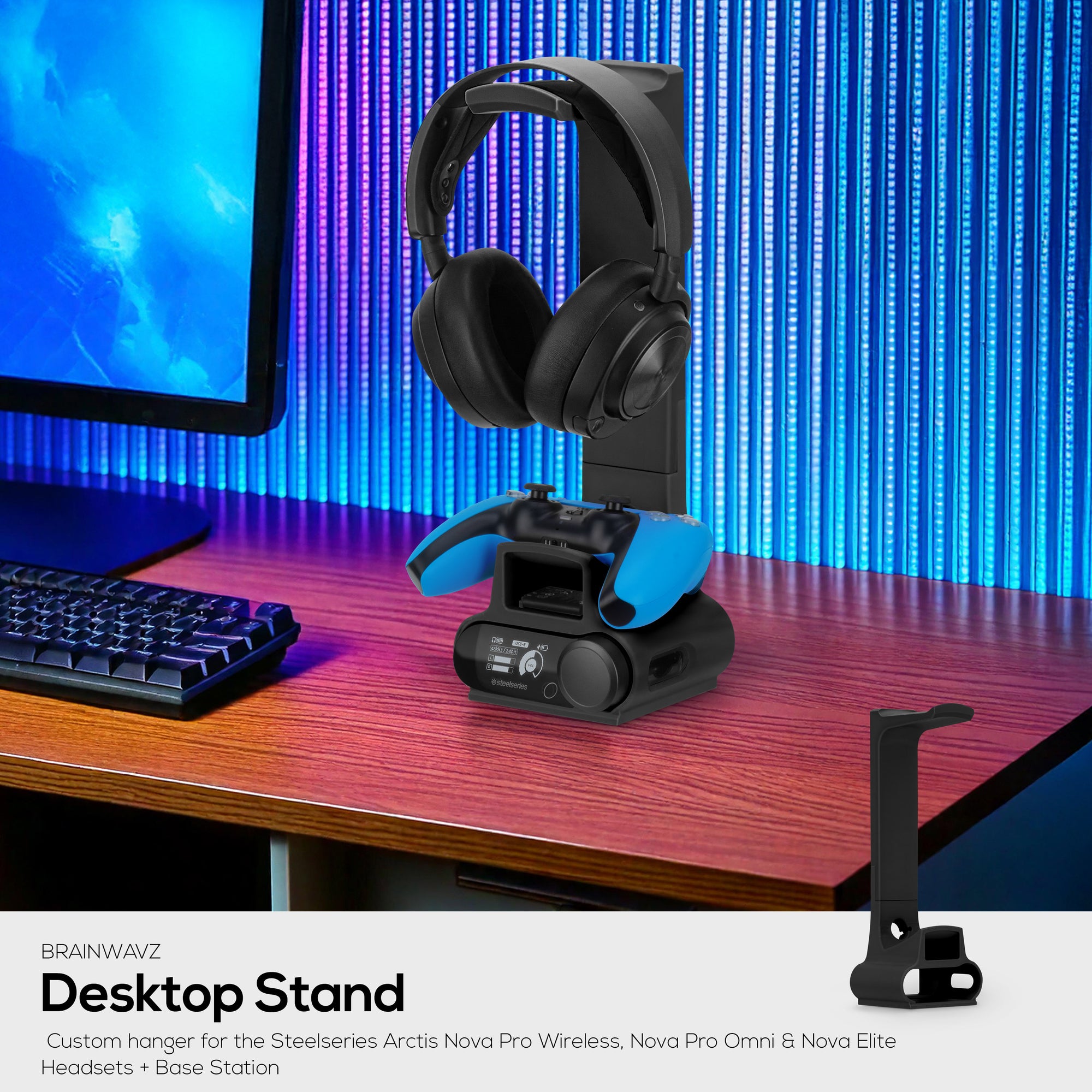 Headphone &amp; Game Controller Stand Designed for Steelseries Arctis Nova Pro Wireless, Nova Pro Omni &amp; Nova Elite Headsets with Dock for the Wireless Base Station
