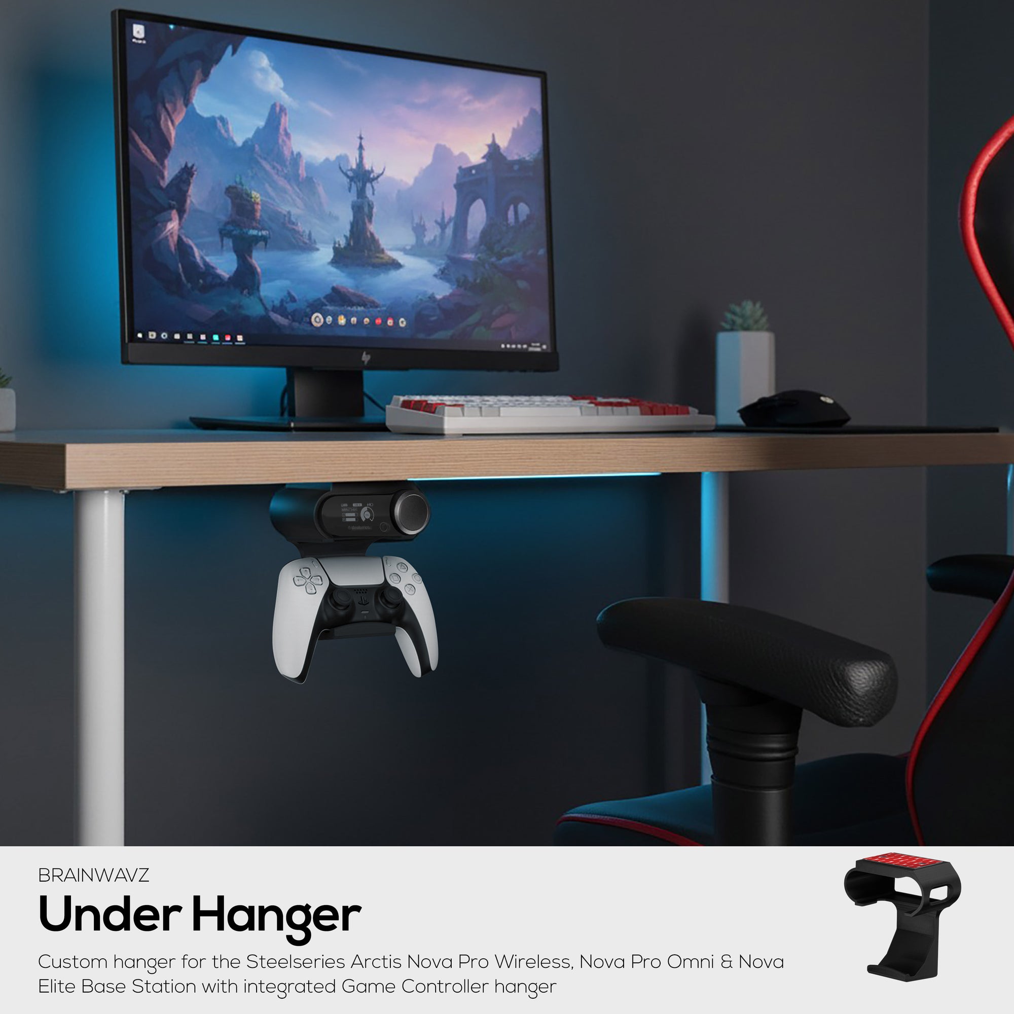 Under Desk Mount &amp; Game Controller Hanger for SteelSeries Arctis Nova Pro Wireless, Nova Pro Omni &amp; Nova Elite Base Station