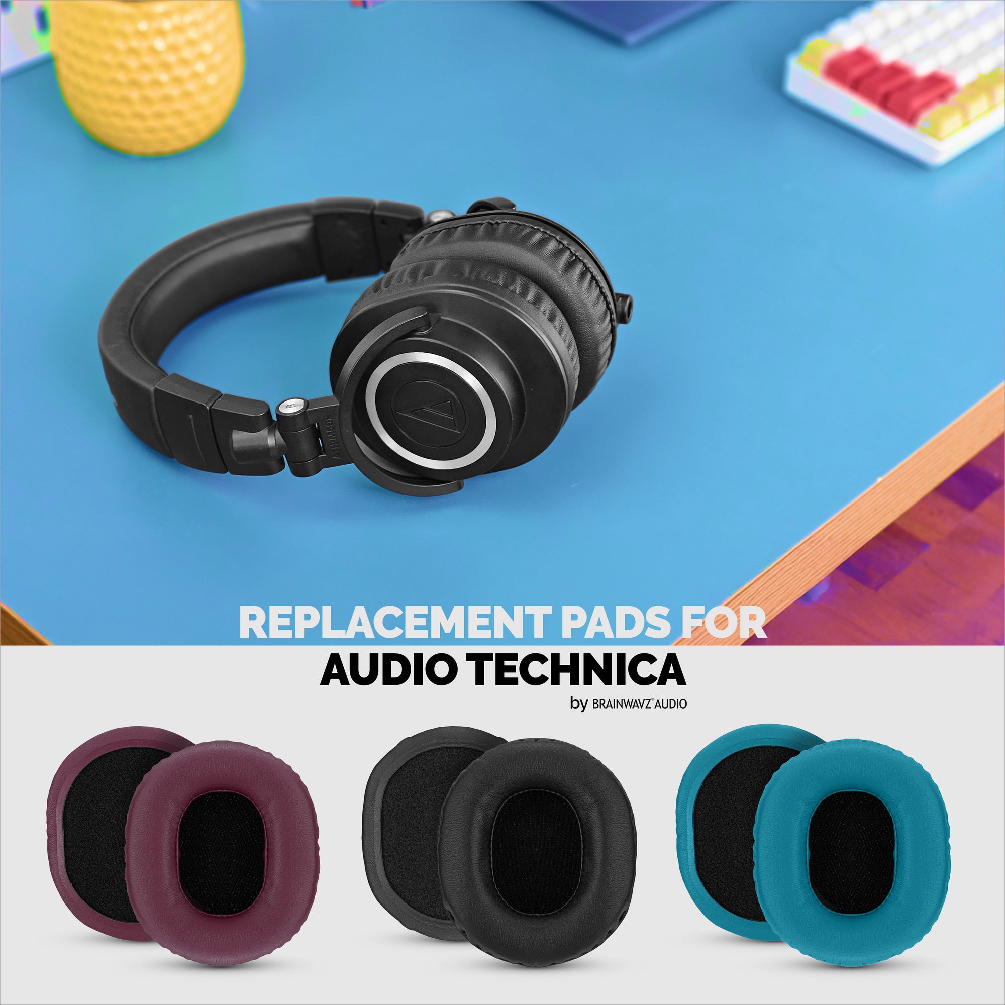 Replacement Earpads for ATH-M50X, M50xBT, M50RD, M40X, M30X, M20X Audio Technica Headsets. Soft PU Leather with Memory Foam for Extra Comfort &amp; Durability