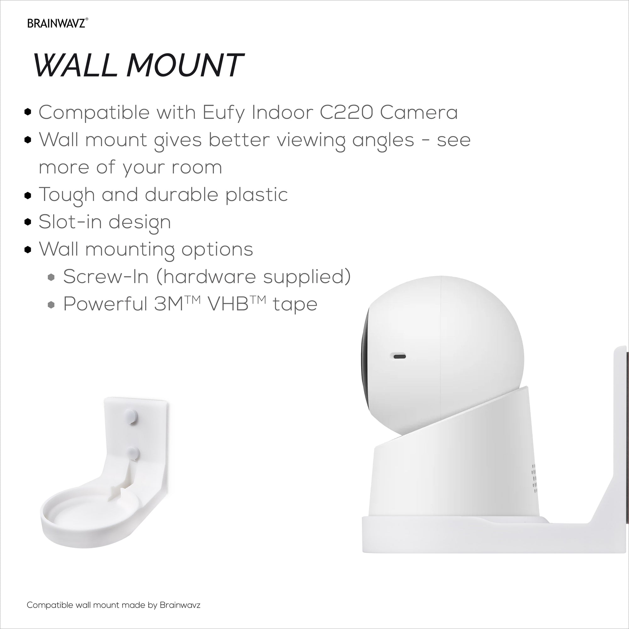 Wall Mount for Eufy Indoor C220 &amp; E30 Security Cameras – Easy Install Custom Fit Bracket with 3M VHB Tape &amp; Screws for Secure Mounting