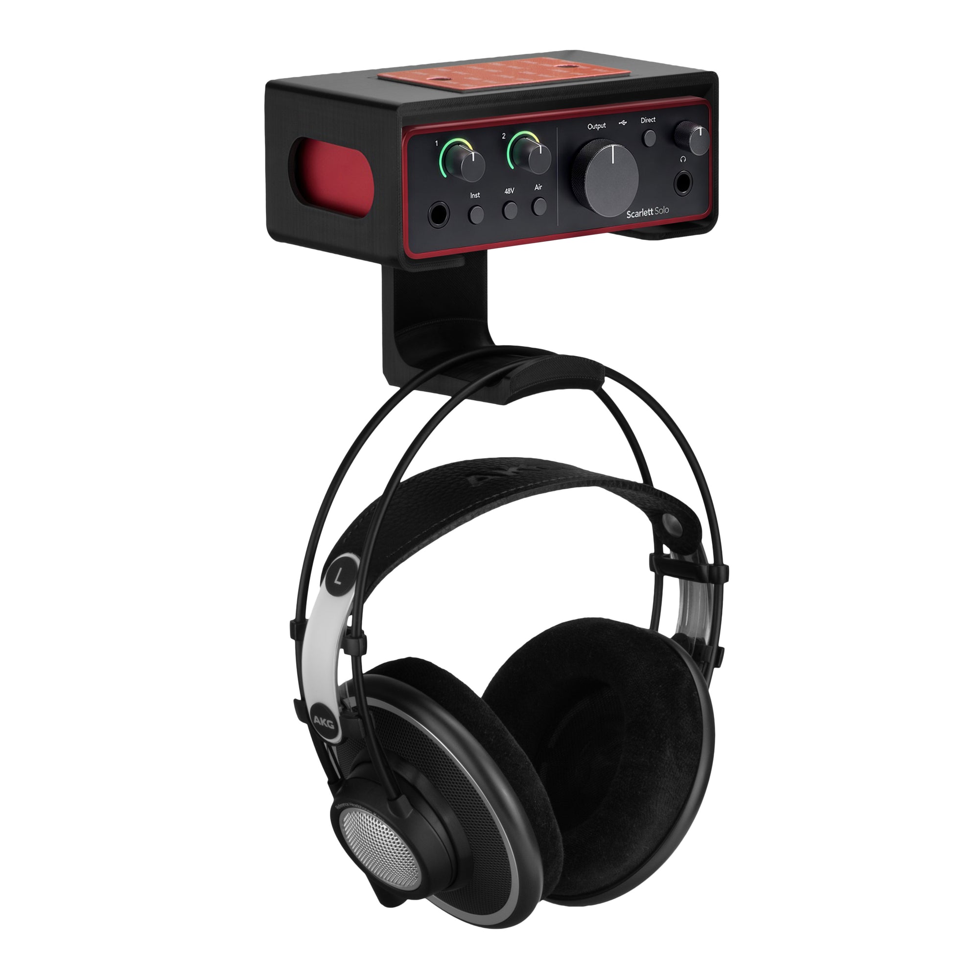 Under Desk Mounting Bracket Headphone Hanger Compatible with Focusrite Scarlett Solo Gen 4 - Space Saving Dock, Easy to Install, Adhesive &amp; Screw-In, Reduce Clutter, Free Desktop Space