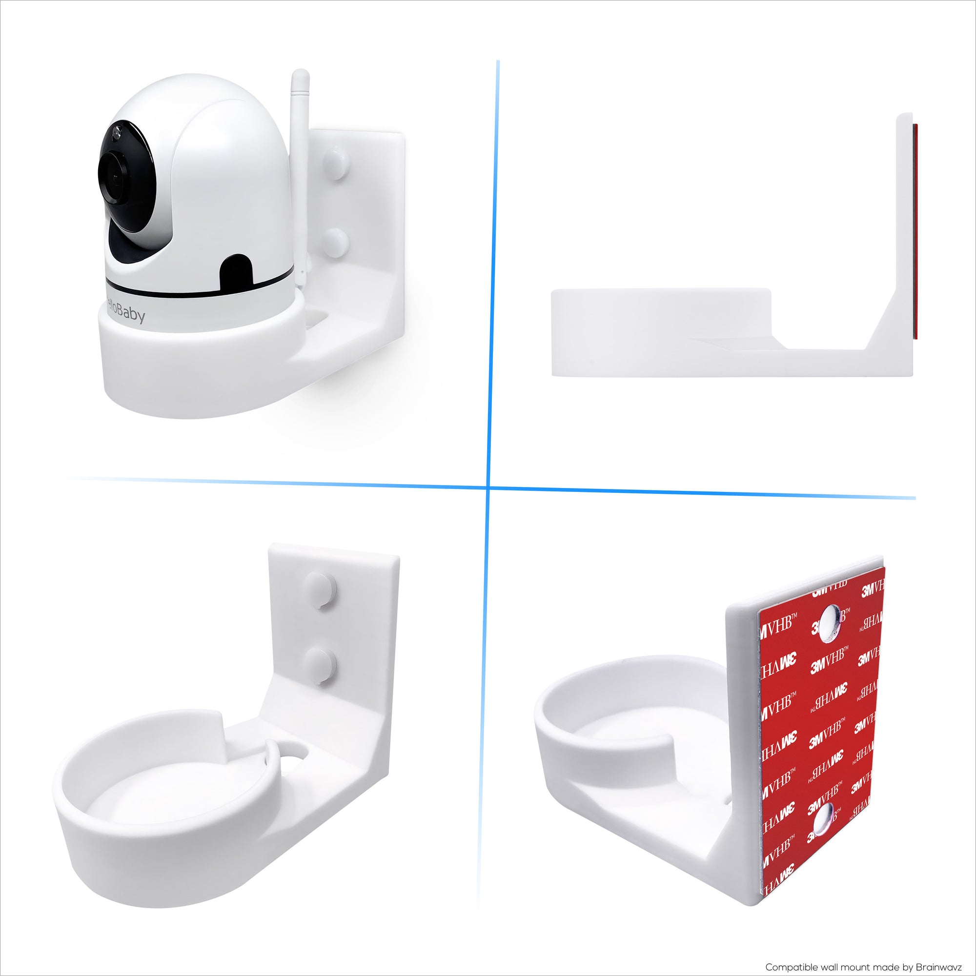 Wall Mount for HelloBaby HB6550 Baby Camera  – Easy Install Custom Fit Bracket with 3M VHB Tape &amp; Screws for Secure Mounting