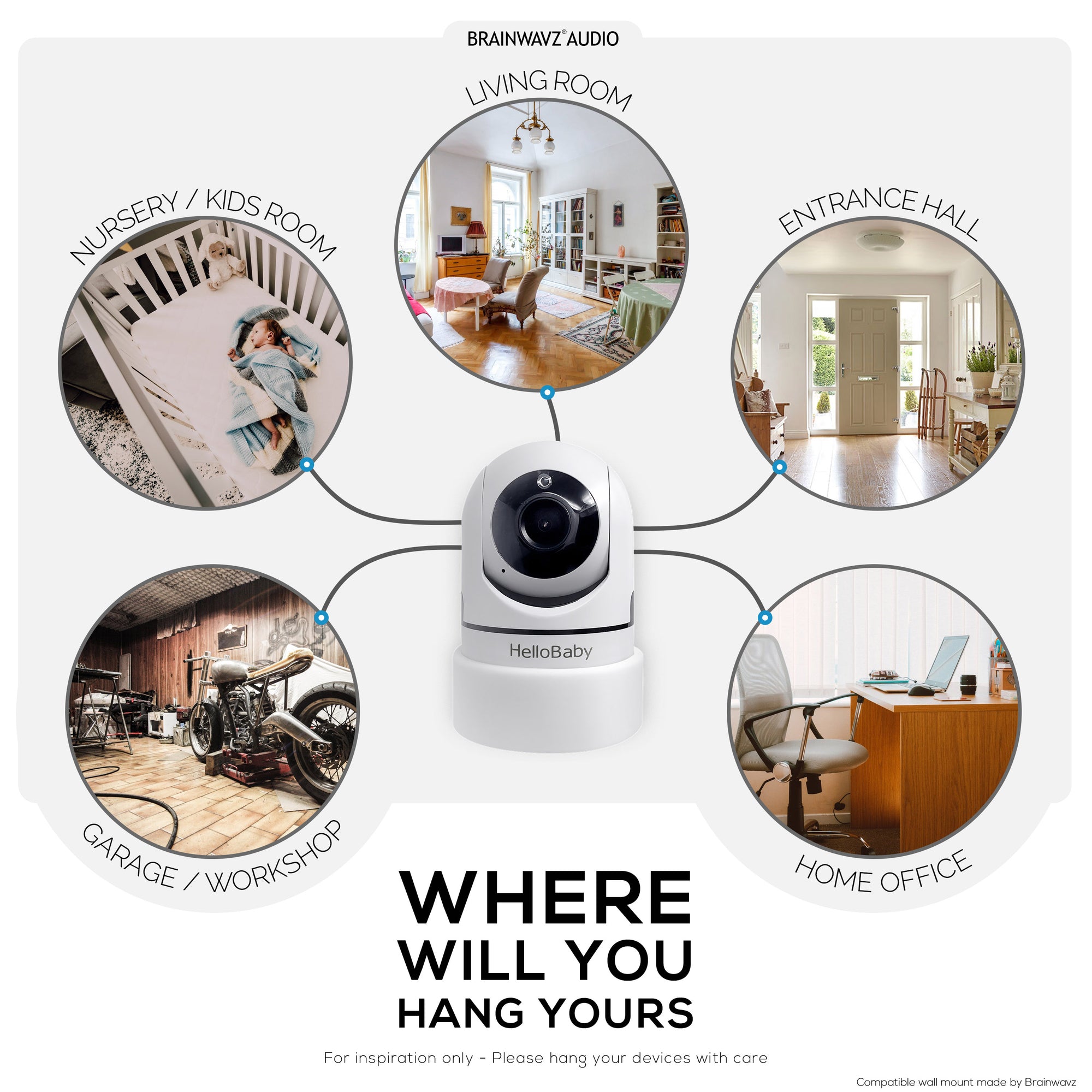 Wall Mount for HelloBaby HB6550 Baby Camera  – Easy Install Custom Fit Bracket with 3M VHB Tape &amp; Screws for Secure Mounting