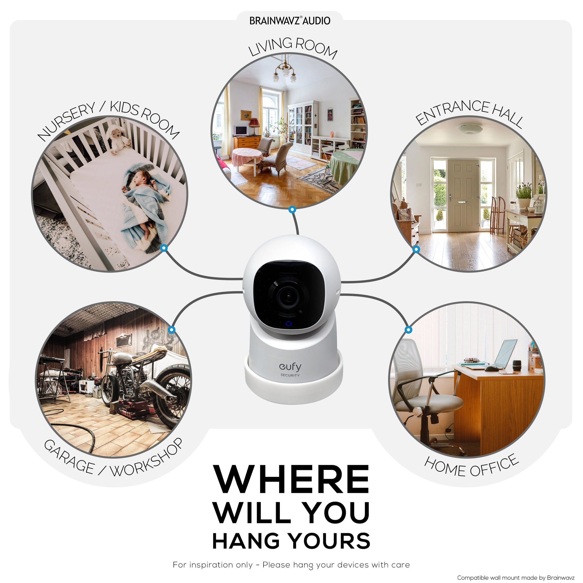 Wall Mount for Eufy Indoor C220 &amp; E30 Security Cameras – Easy Install Custom Fit Bracket with 3M VHB Tape &amp; Screws for Secure Mounting