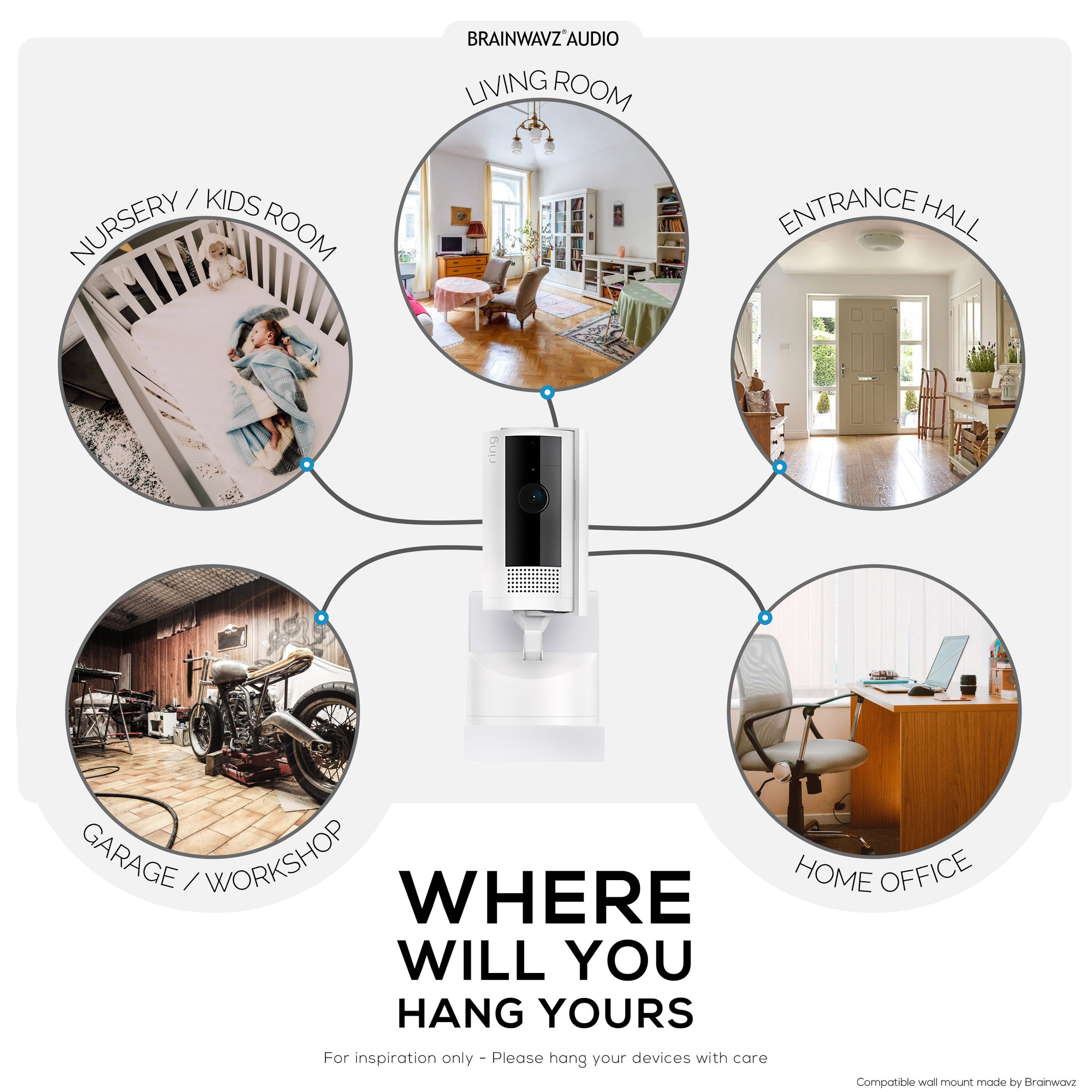 Wall Mount for Ring Pan-Tilt Indoor Camera – Easy Install Custom Fit Bracket with 3M VHB Tape &amp; Screws for Secure Mounting – Better Viewpoint &amp; Stability