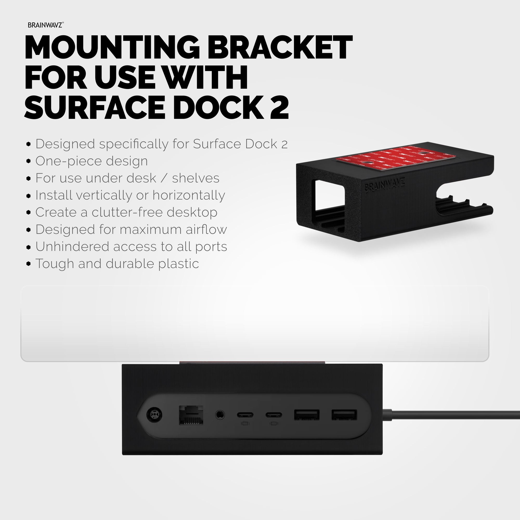 Under Desk Mount for Surface Dock 2, Easy To Install Holder, VHB Adhesive &amp; Screw In