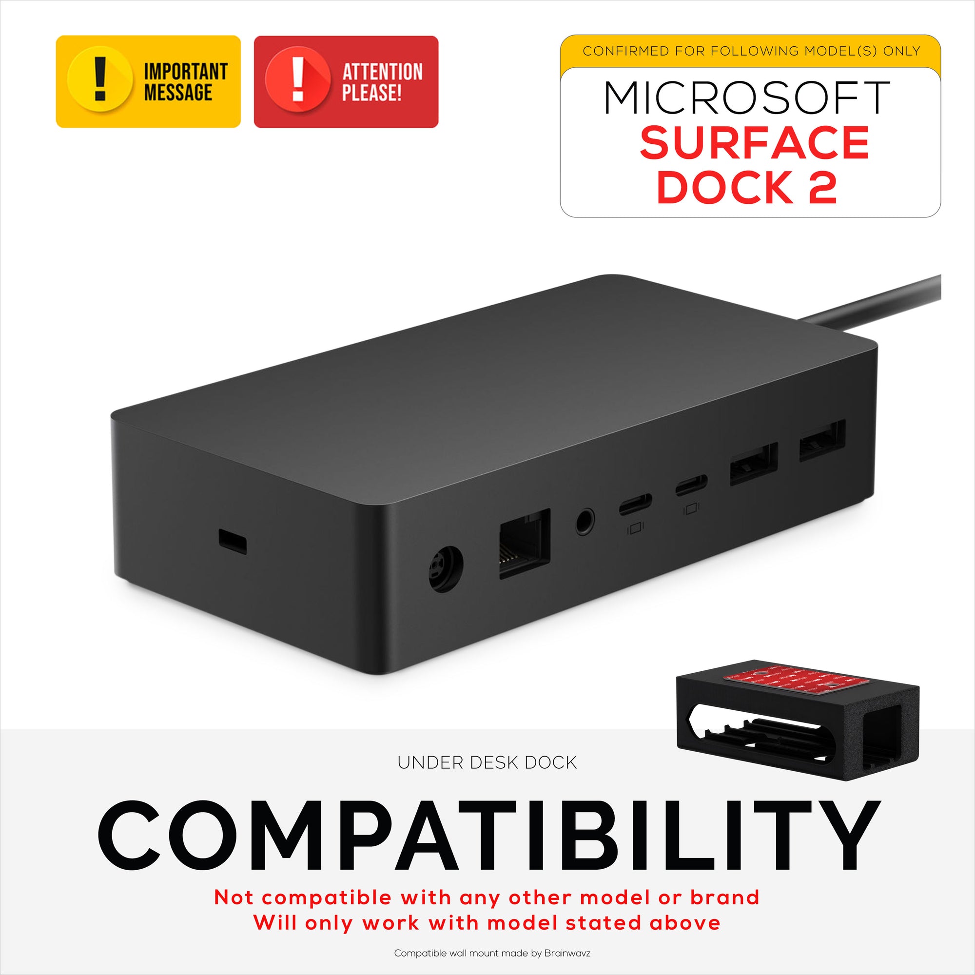 Under Desk Mount for Surface Dock 2, Easy To Install Holder, VHB Adhesive &amp; Screw In
