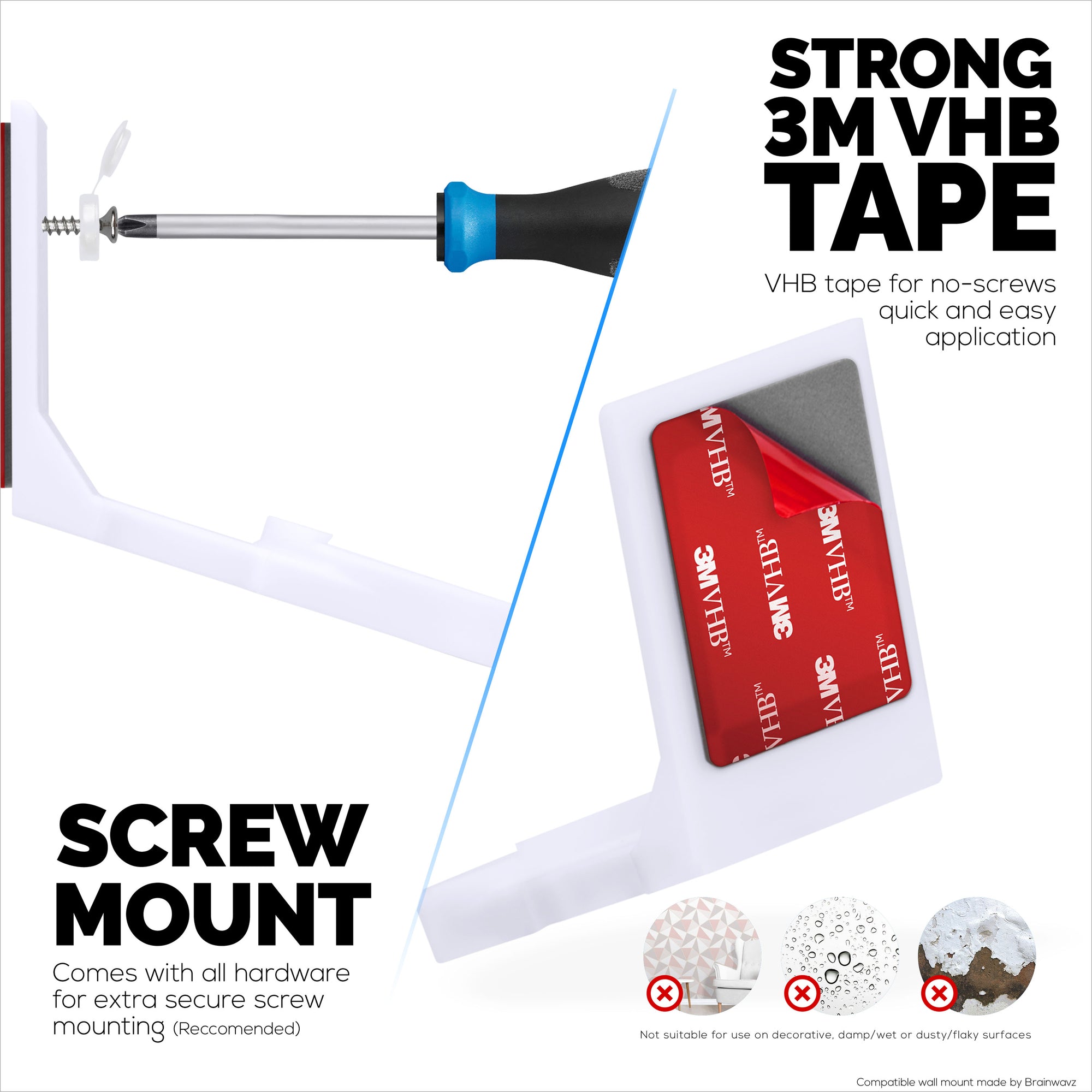 Screwless Wall Mount for Ring Indoor Cam (GEN 2), Easy to Install, No Mess, Strong Adhesive Holder with Screw In Option