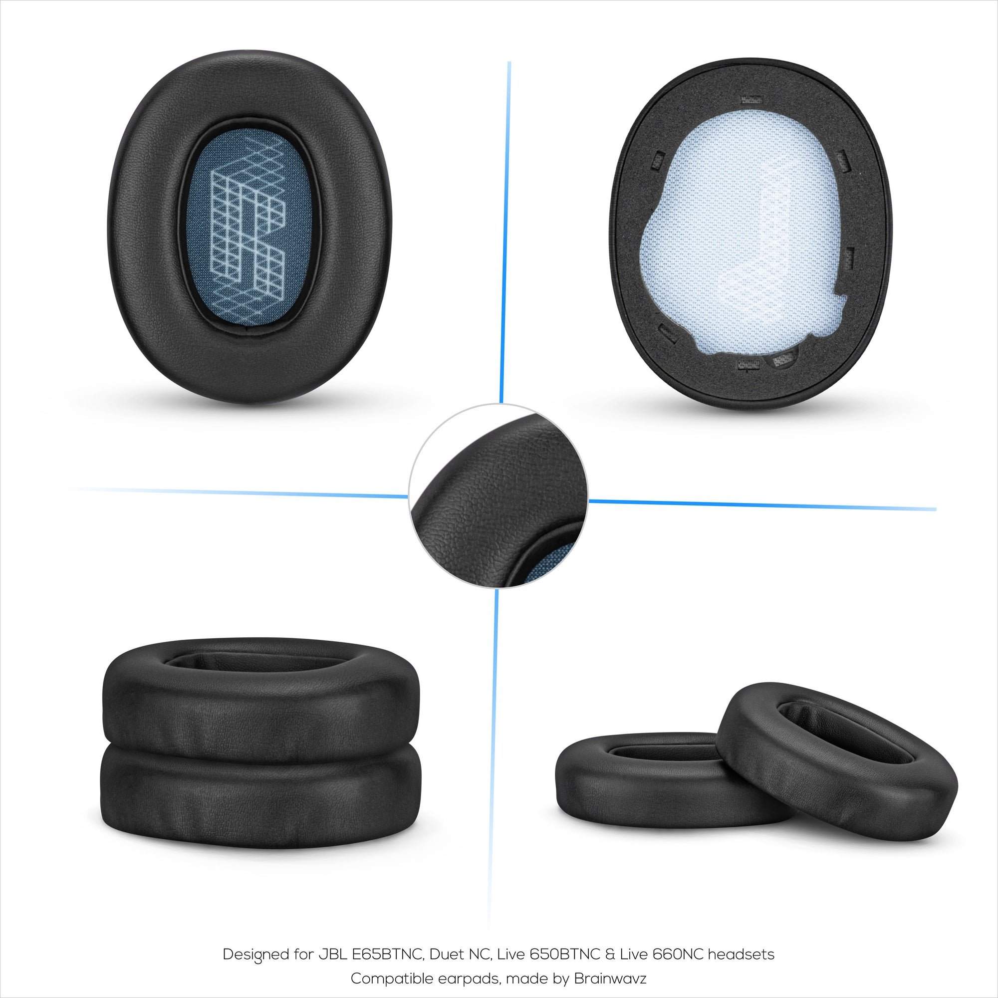 Replacement Earpads for JBL E65 (E65BT E65BTNC), Live 650 (650NC 650BTNC), Live 660 (660NC 660BTNC) &amp; Duet NC, Soft PU Leather Cushions