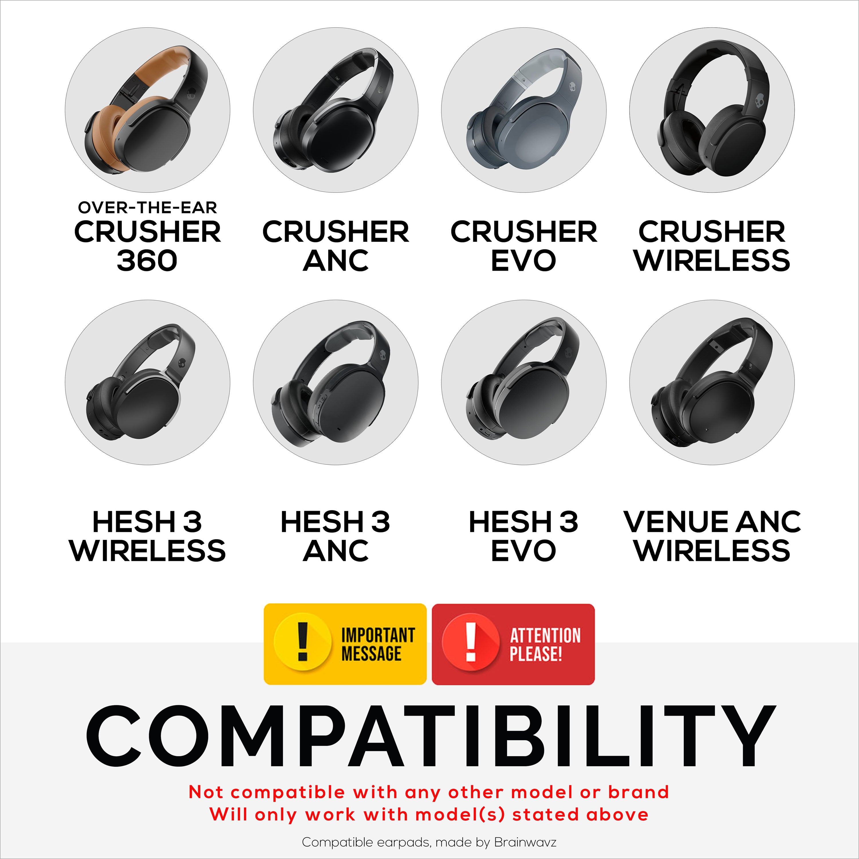 Replacement Earpads for Skullcandy Crusher Wireless, Hesh 3/ANC