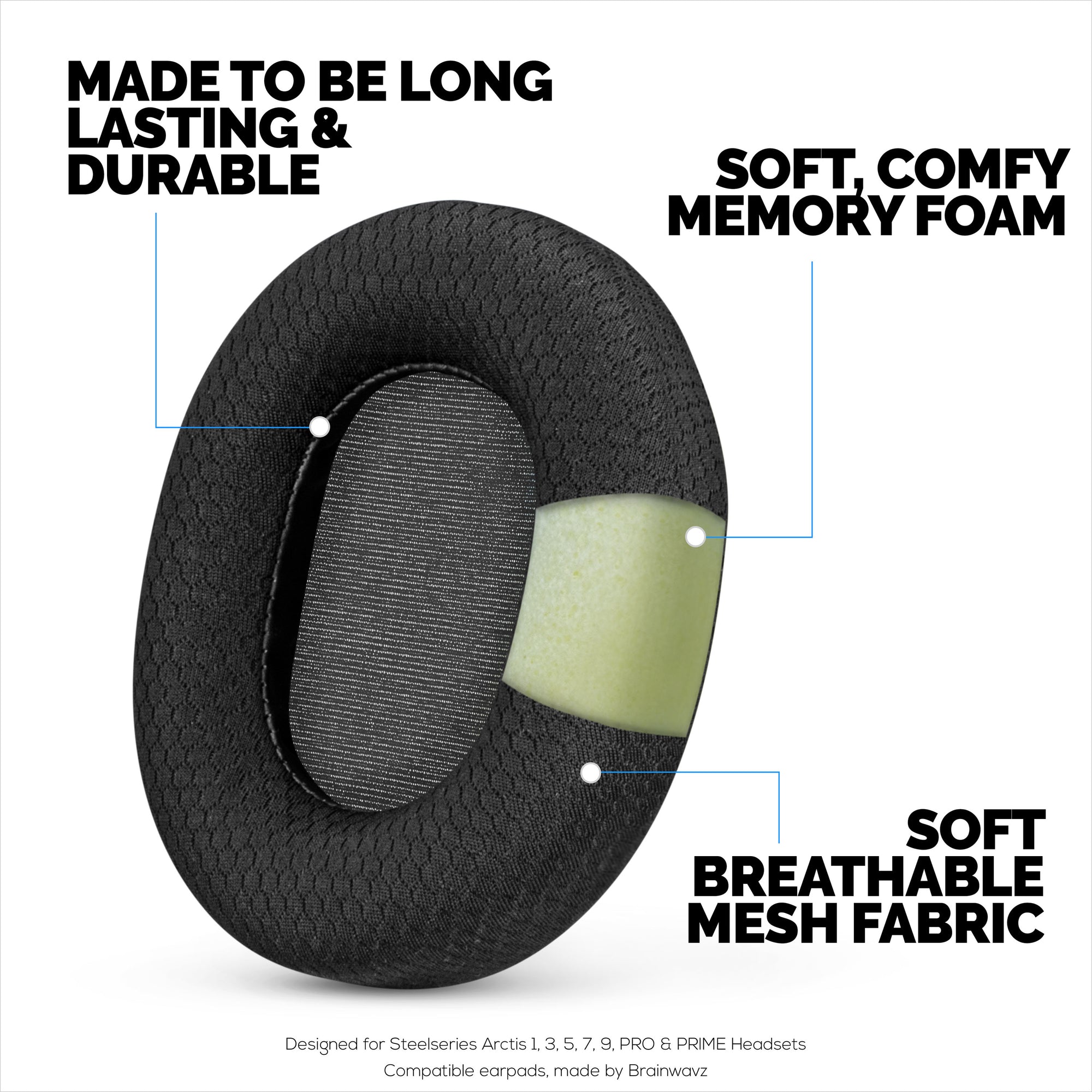 Replacement Earpads for Steelseries Arctis 1, 3, 5, 7, 9, PRO &amp; PRIME Headsets, Soft Breathable fabric, Extra Comfort