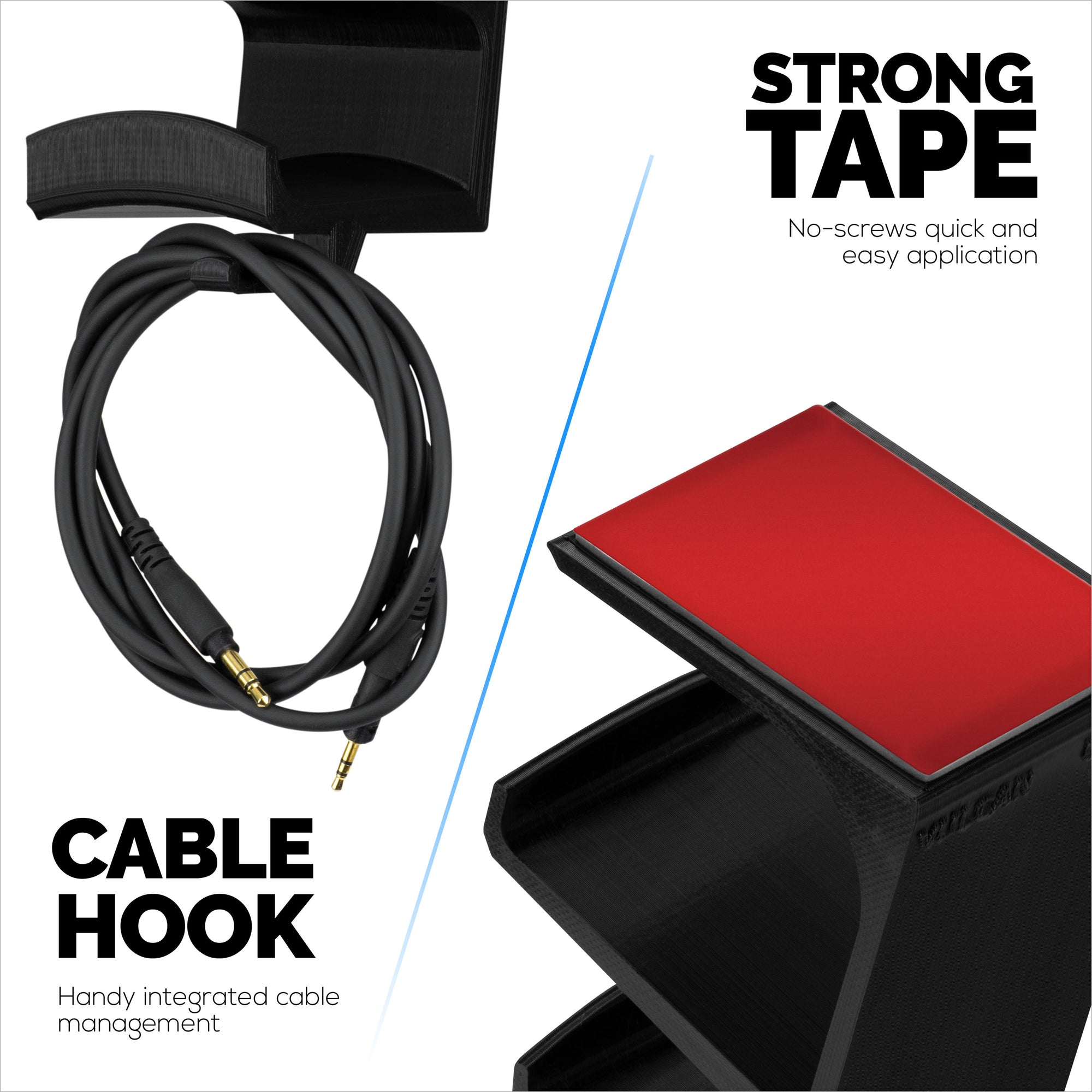 The Vulcan - Under Desk Controller &amp; Headphone Hanger - Adhesive Mount, No Screws or Mess