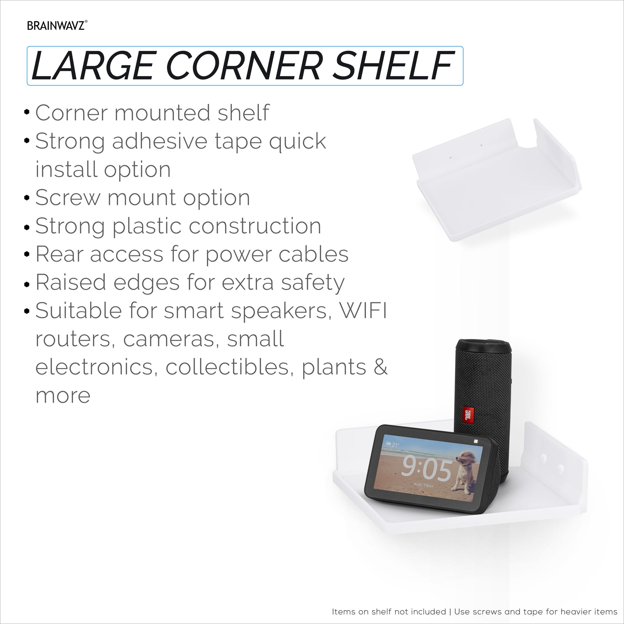 9&quot; Small Corner Shelf Mount,  Adhesive &amp; Screw In, for Speakers, Cameras, Baby Monitors, Plants, Books Electronics, Collectibles &amp; More, Floating Shelves