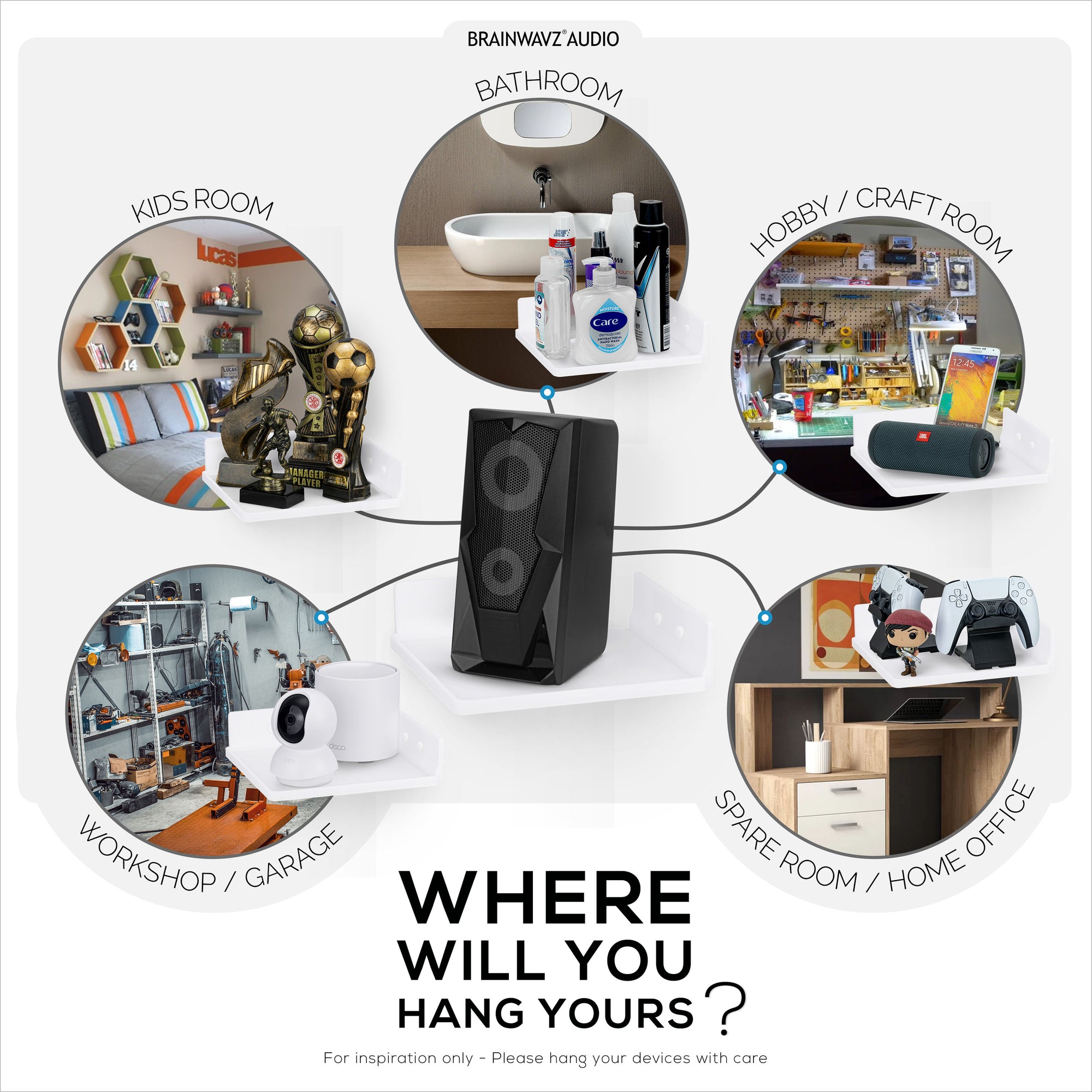 9&quot; Small Corner Shelf Mount,  Adhesive &amp; Screw In, for Speakers, Cameras, Baby Monitors, Plants, Books Electronics, Collectibles &amp; More, Floating Shelves