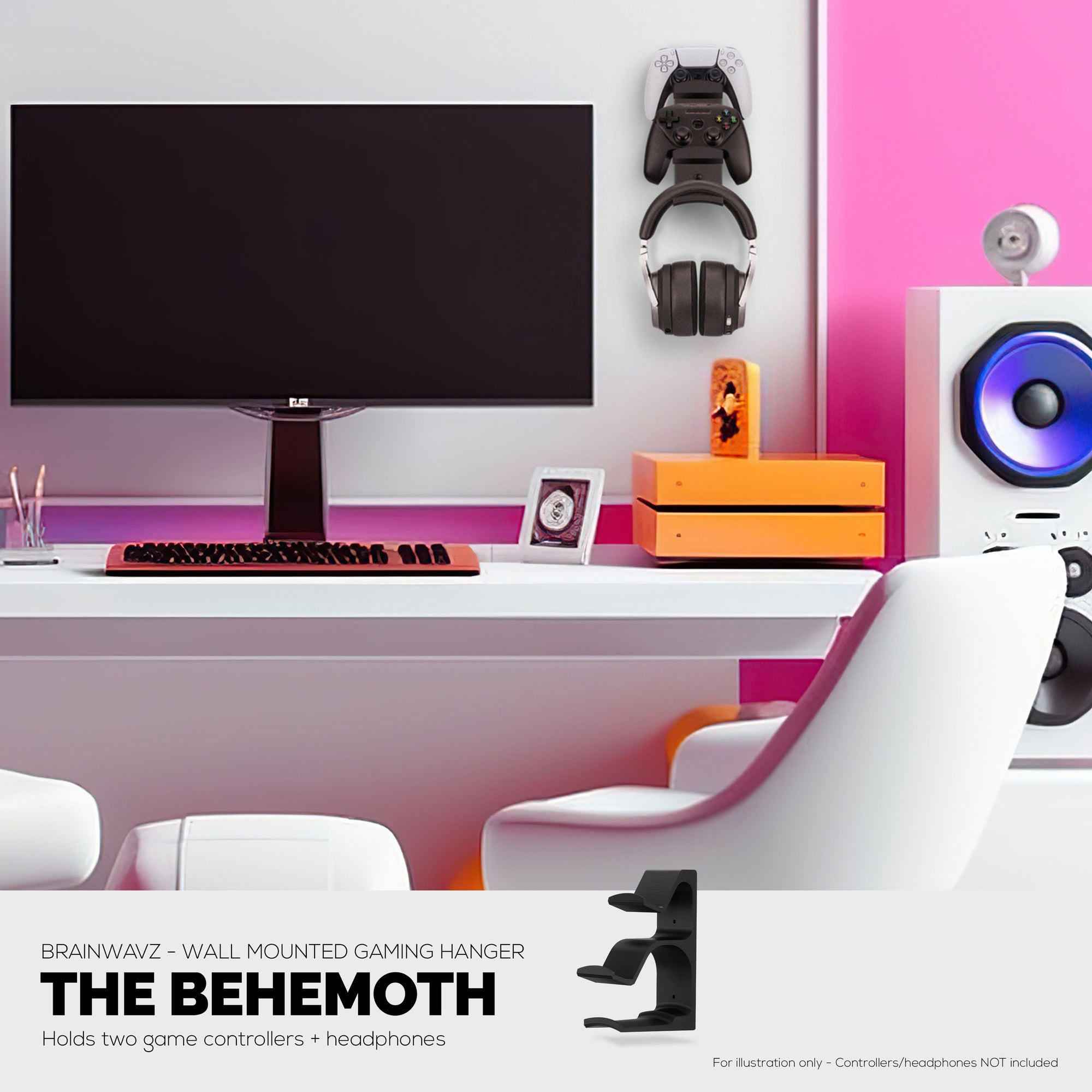 The Behemoth - Dual Game Controller &amp; Headphone Stand Wall Mount Holder - Designed for All Gamepads &amp; Headsets