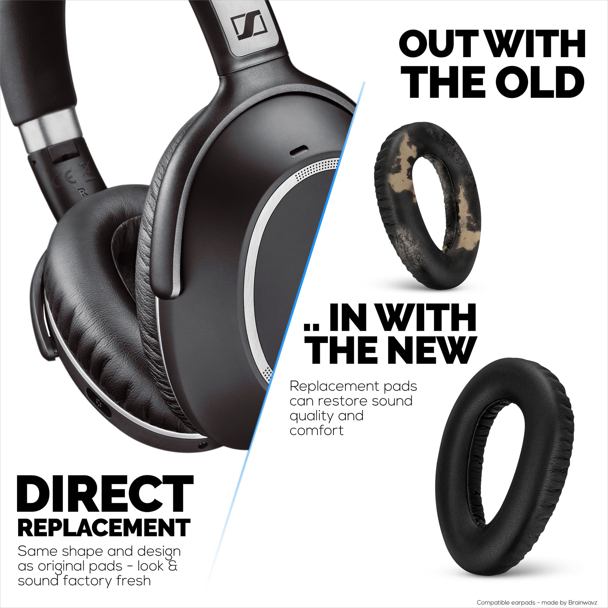 Replacement Earpads for Sennheiser PXC480, PXC550, PXC 550-II, MB660 UC, MB 660 MC Headphones, Soft PU Leather Cushions, Easy &amp; Quick Installation