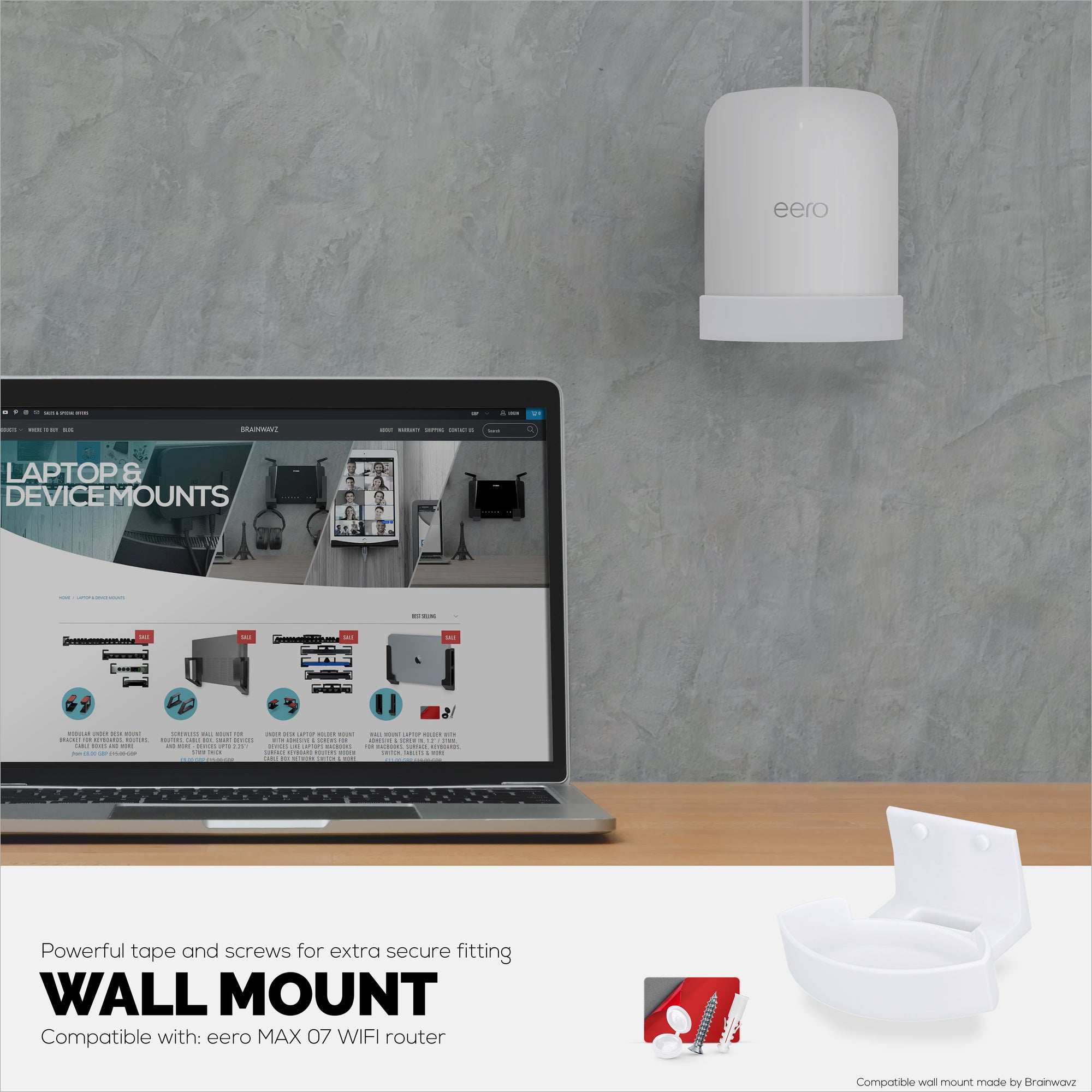 Screwless Wall Mount for EERO Max 7 WiFi Router, Easy To Install Holder, Adhesive &amp; Screw In, Increase Range &amp; Reduce Clutter