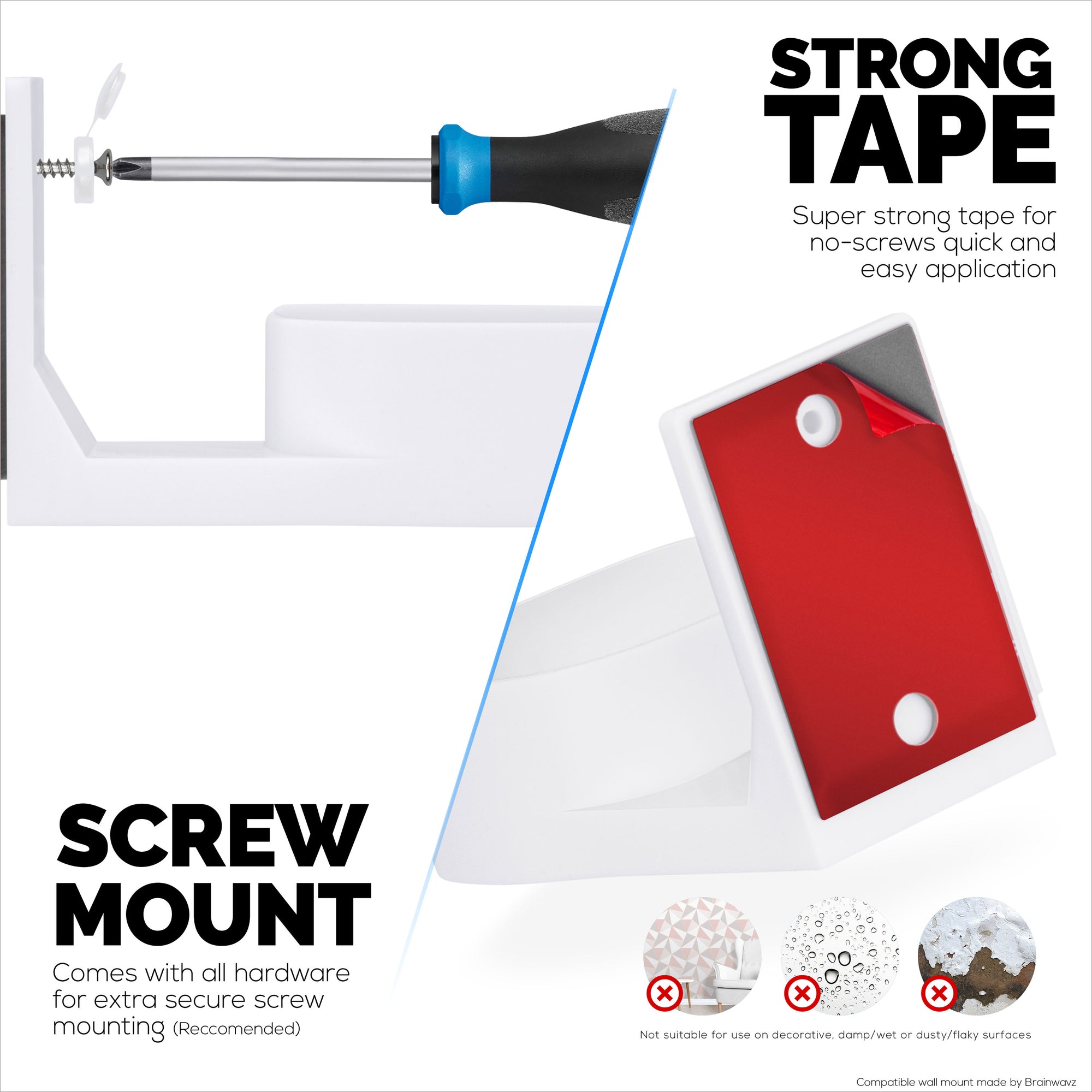 Screwless Wall Mount for Linksys Velop Pro 6E (AXE5400) Wifi Mesh Router, Easy To Install Holder, Adhesive &amp; Screw Mounting Option