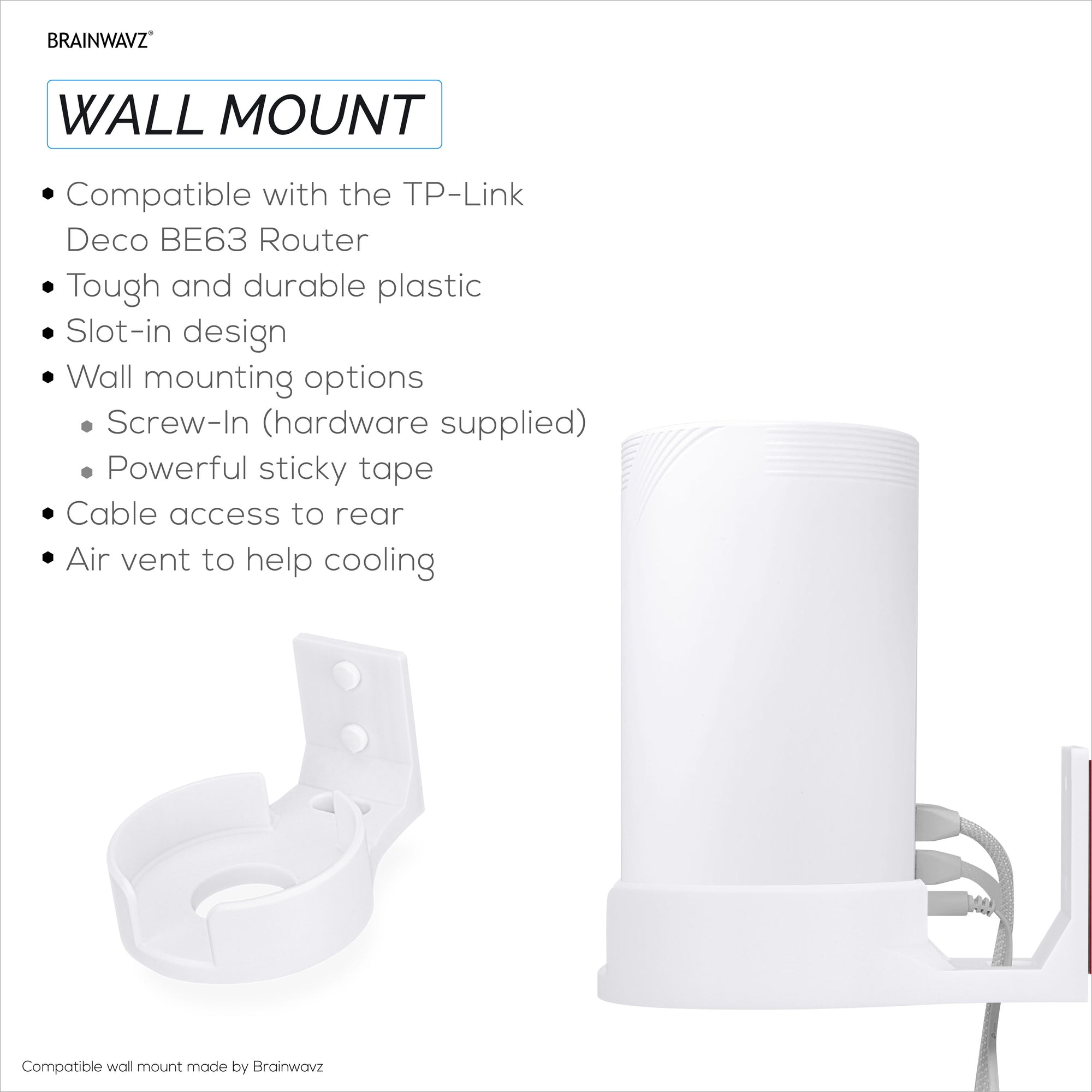 Adhesive Wall Mount for TP Link BE63 (BE1000) WiFi Mesh Router, Easy To Install Holder, Stick On &amp; Screw In Mounting