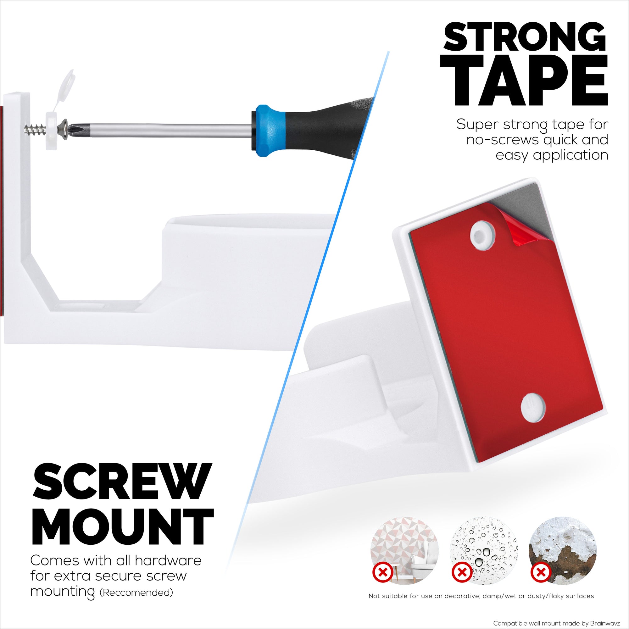 Adhesive Wall Mount for TP Link BE63 (BE1000) WiFi Mesh Router, Easy To Install Holder, Stick On &amp; Screw In Mounting