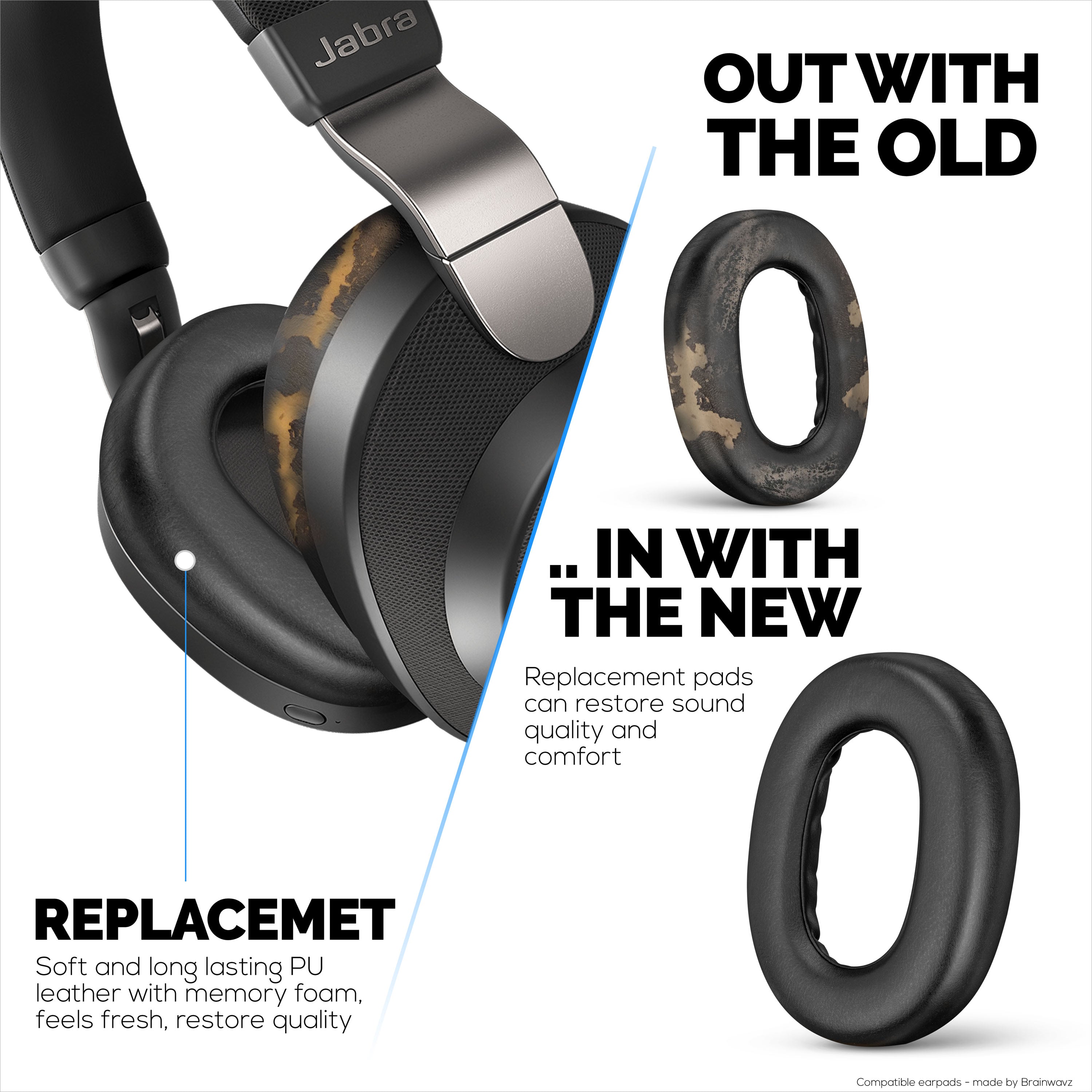 1 Pair Jabra Foam/Leather Ear Cushions for Evolve 20 / Evolve 30 II/ Evolve 40 / Evolve 65 MS/UC 1 Pair Jabra Foam/Leather Ear Cushions for Evolve 20 / Evolve 30 II/ Evolve 40 / Evolve 65 MS/UC