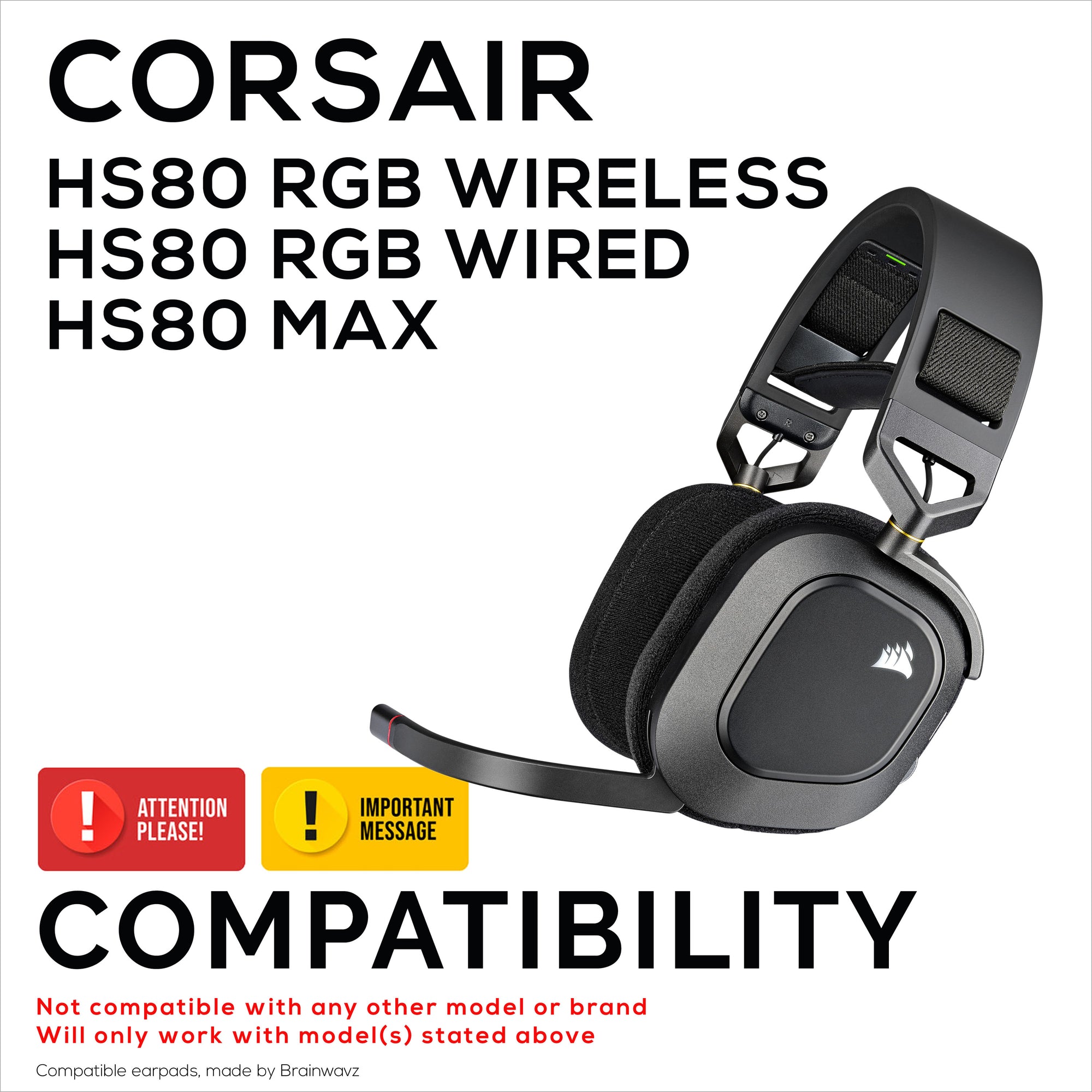 Hybrid Earpads for Corsair HS80 RGB Wireless, Wired &amp; HS80MAX Gaming Headphones, Soft Cool Gel, Super Soft Fabric, w/ PU Leather &amp; Thicker Memory Foam