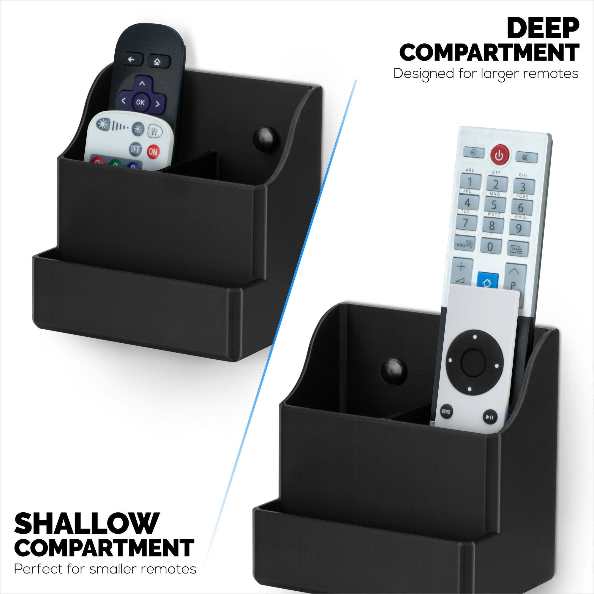 Adhesive Remote Control Wall Mount Holder, Easy To Install, Holds upto 4 Remotes &amp; Storage for Phones, Pens &amp; More