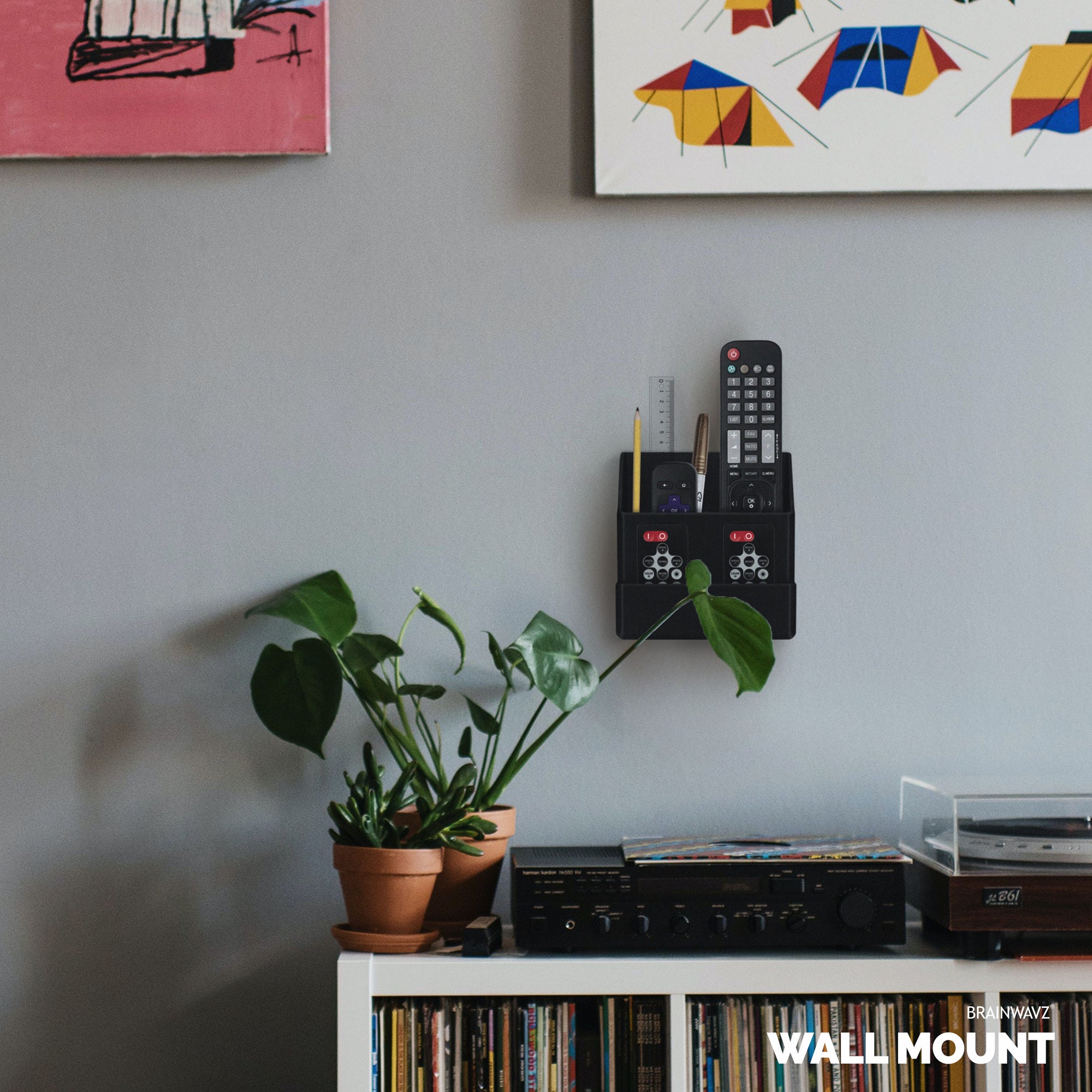 Adhesive Remote Control Wall Mount Holder, Easy To Install, Holds upto 4 Remotes &amp; Storage for Phones, Pens &amp; More